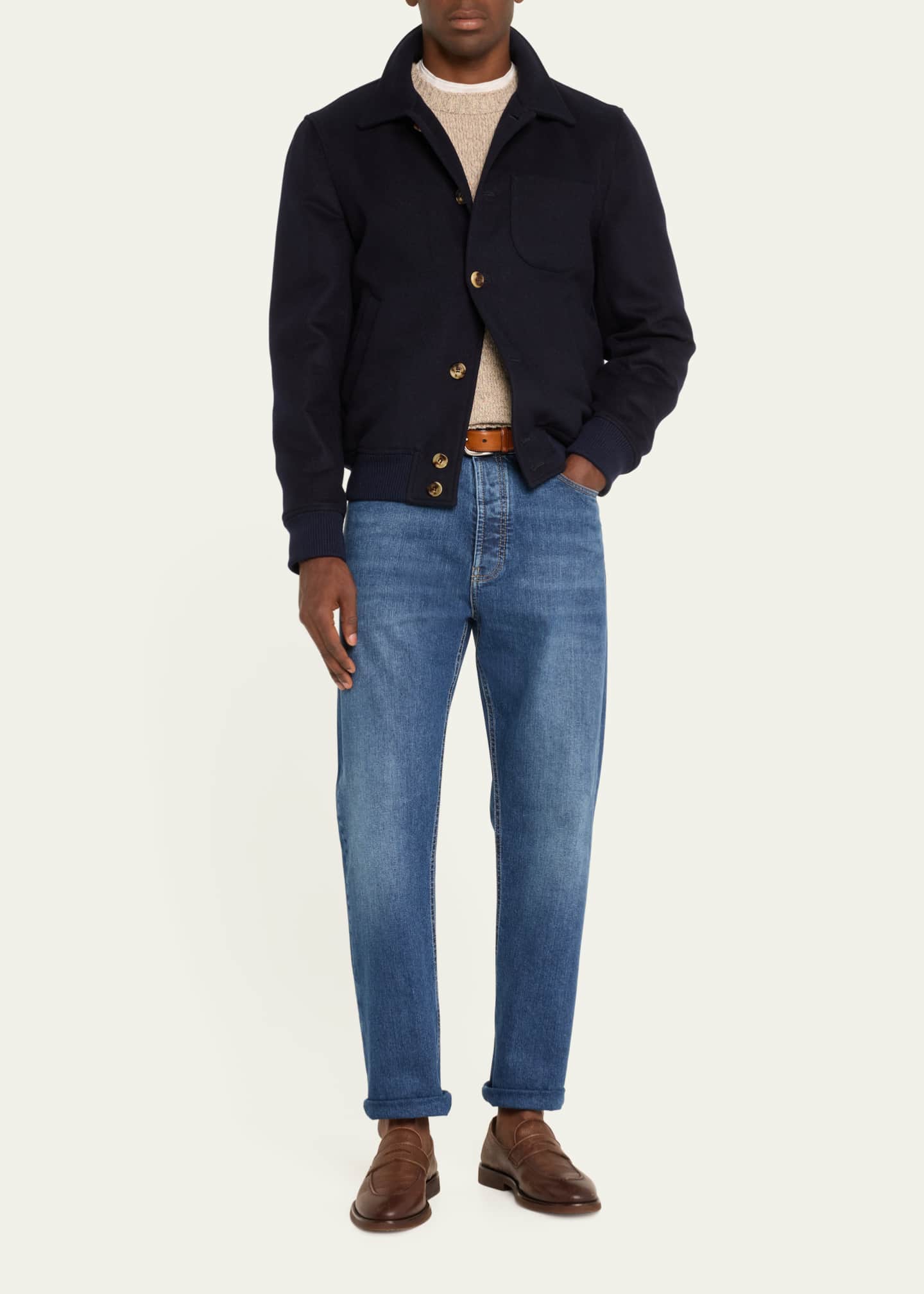 Brunello Cucinelli Men's Iconic Denim Slim-Fit Jeans Image 2 of 5