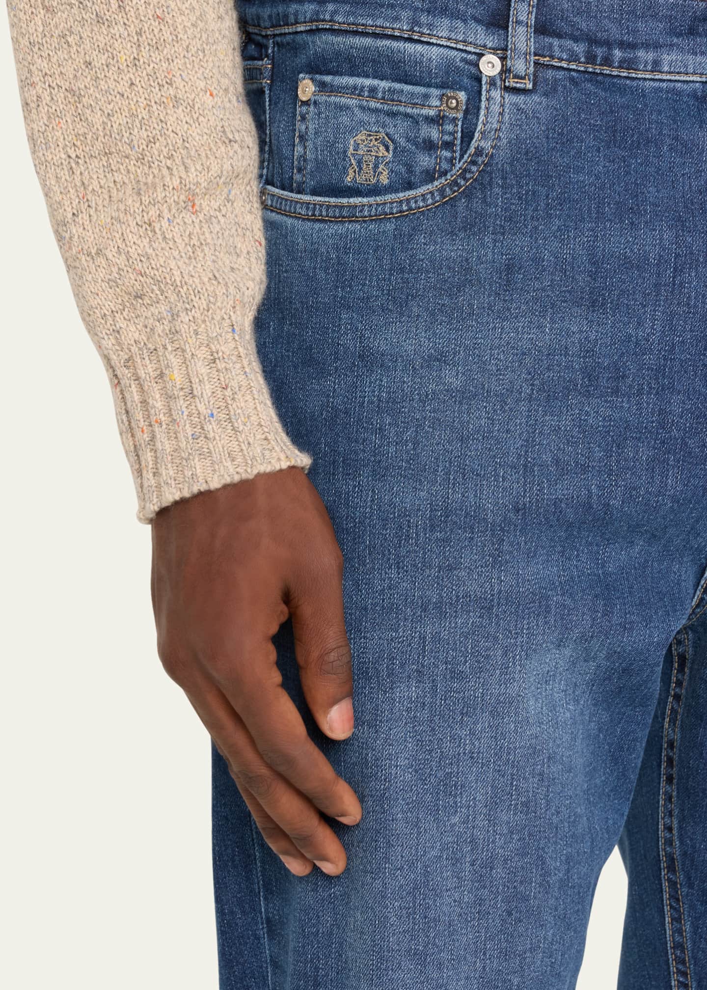 Brunello Cucinelli Men's Iconic Denim Slim-Fit Jeans Image 5 of 5