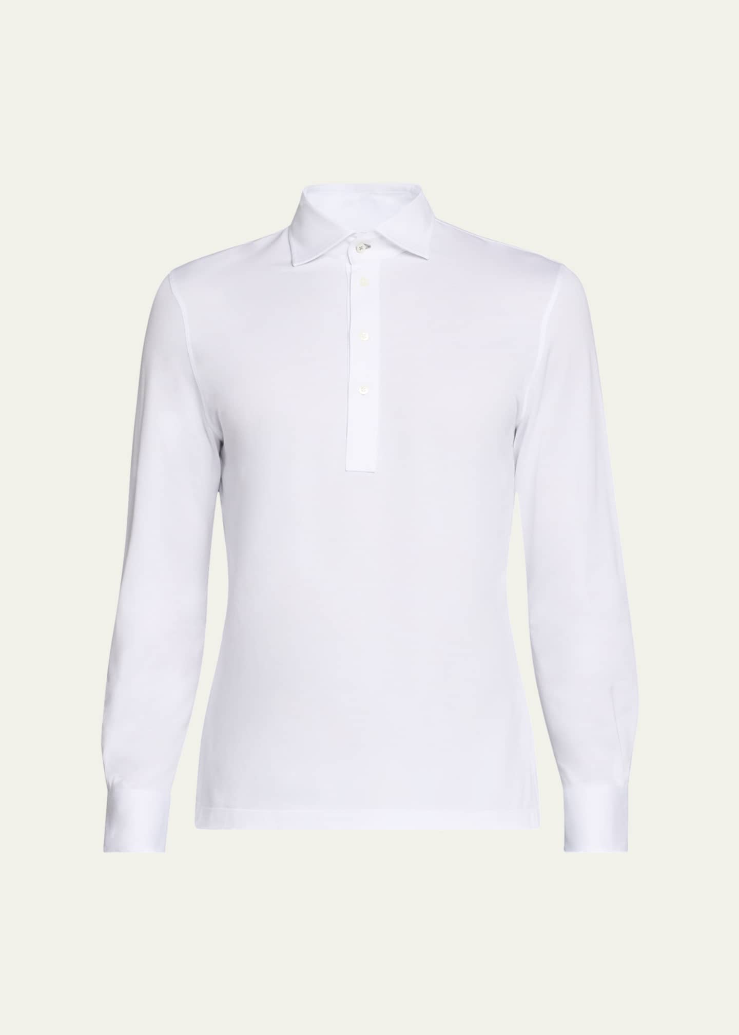 Brunello Cucinelli Men's Long-Sleeve Pique Polo Shirt Image 1 of 5