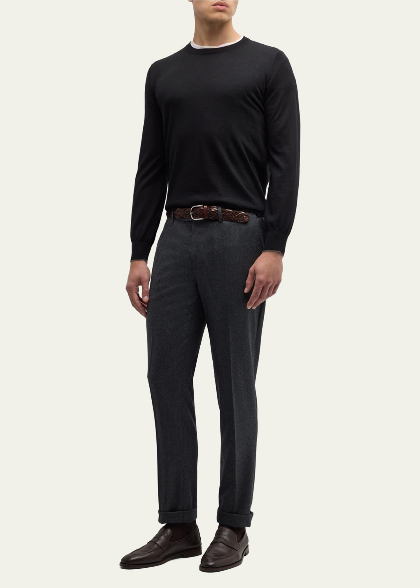 Brunello Cucinelli Men's Flannel Flat-Front Pants Image 2 of 5