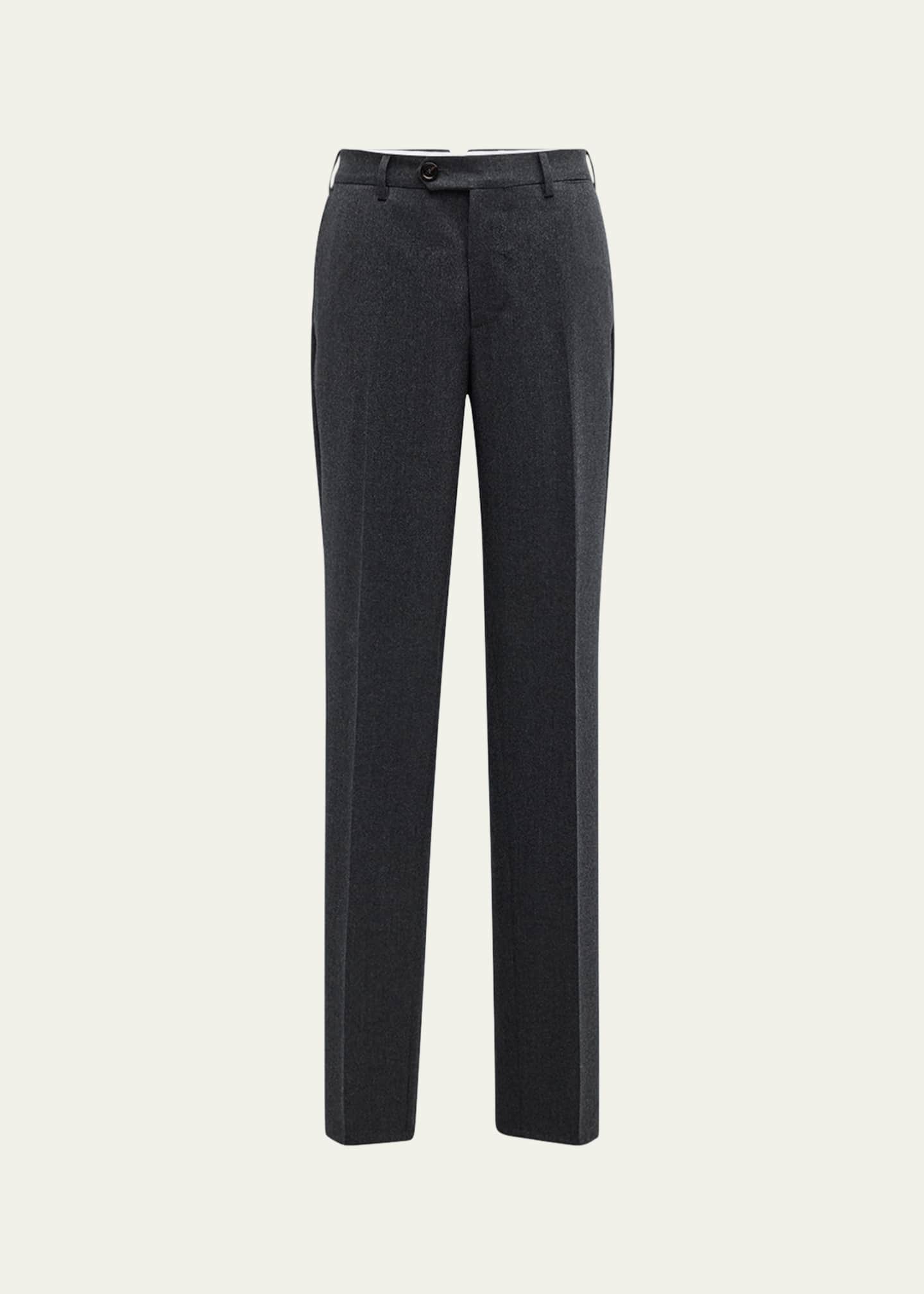 Brunello Cucinelli Men's Flannel Flat-Front Pants Image 1 of 5