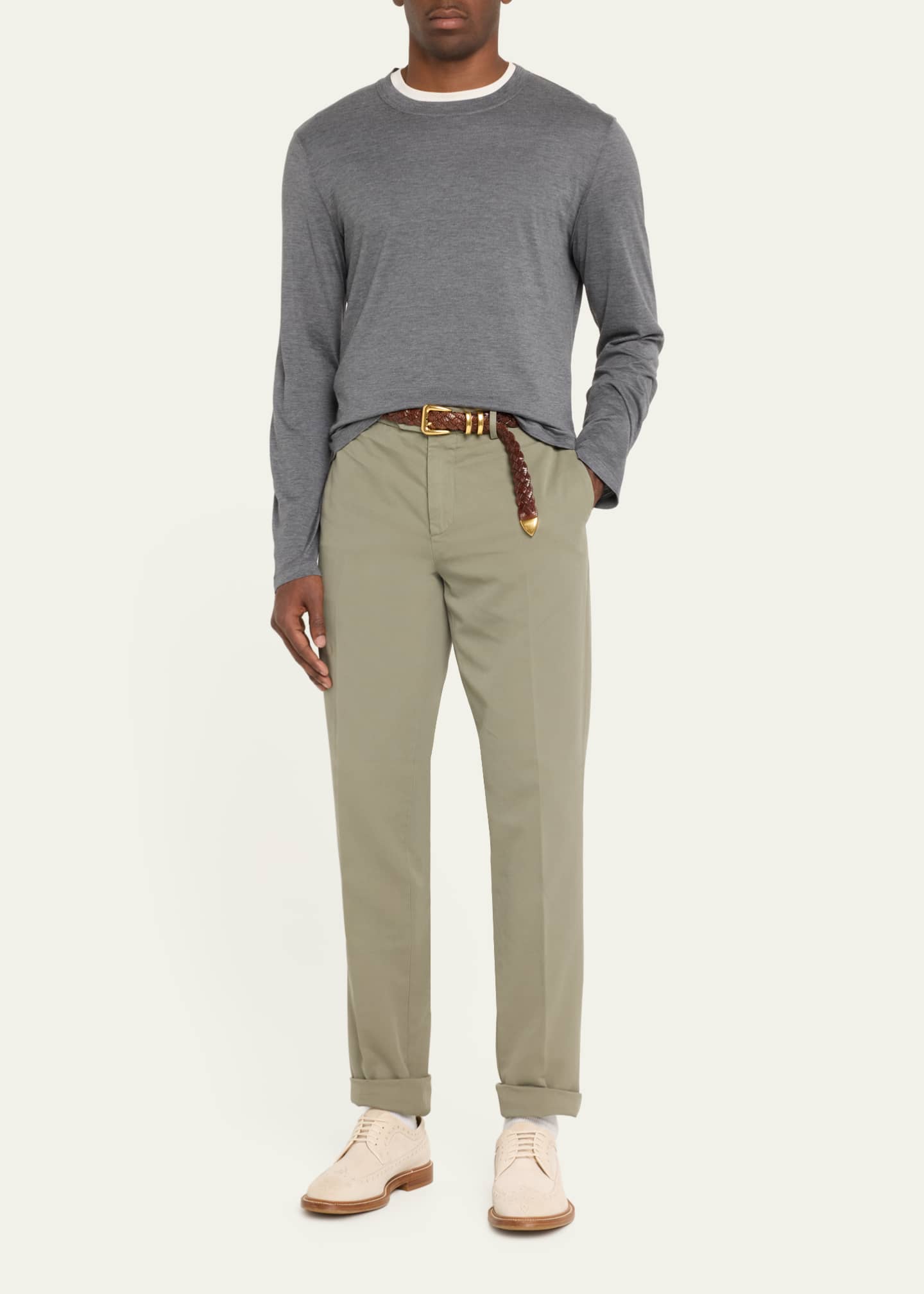 Brunello Cucinelli Men's Silk and Cotton Long-Sleeve T-Shirt Image 2 of 5