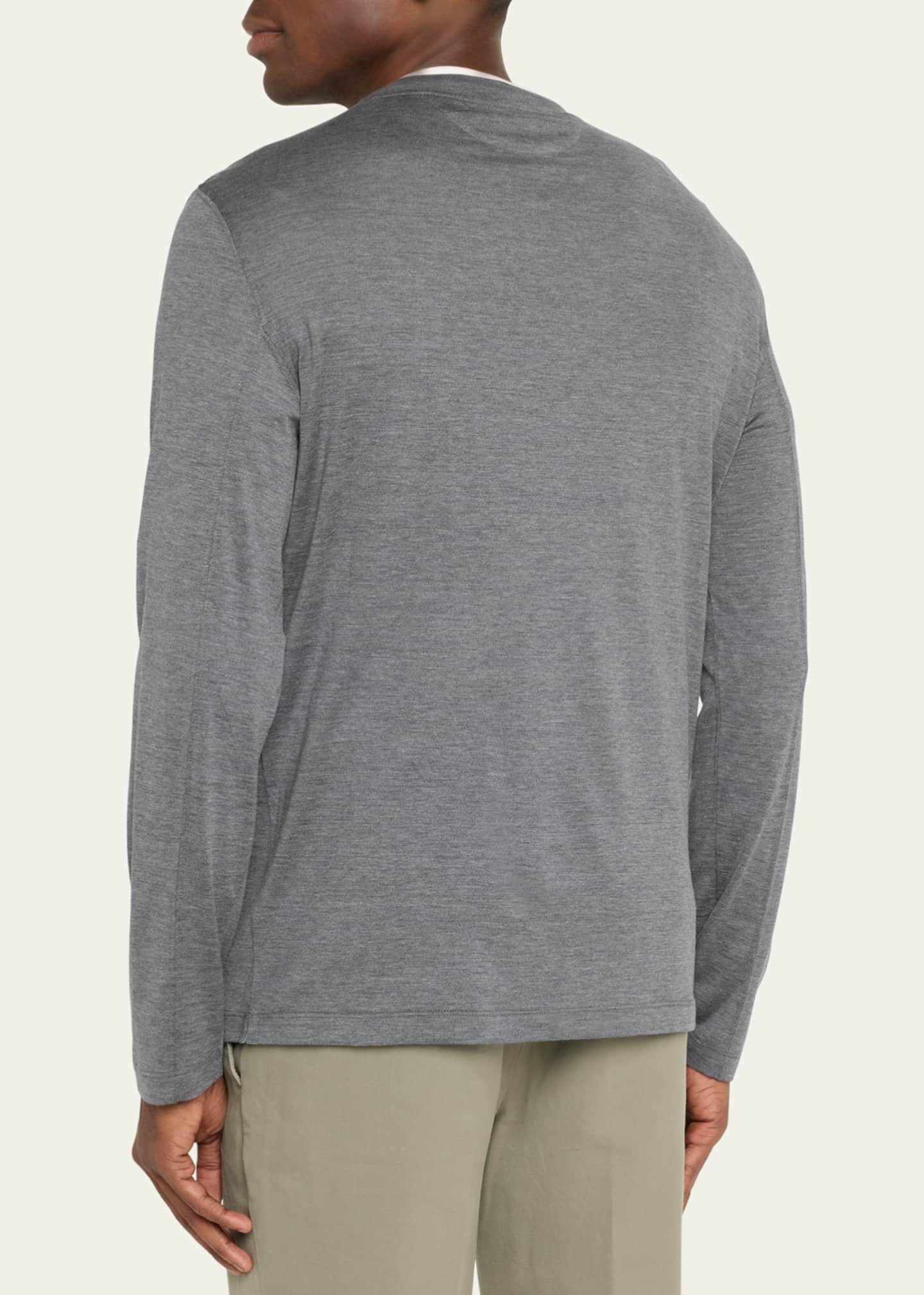 Brunello Cucinelli Men's Silk and Cotton Long-Sleeve T-Shirt Image 3 of 5