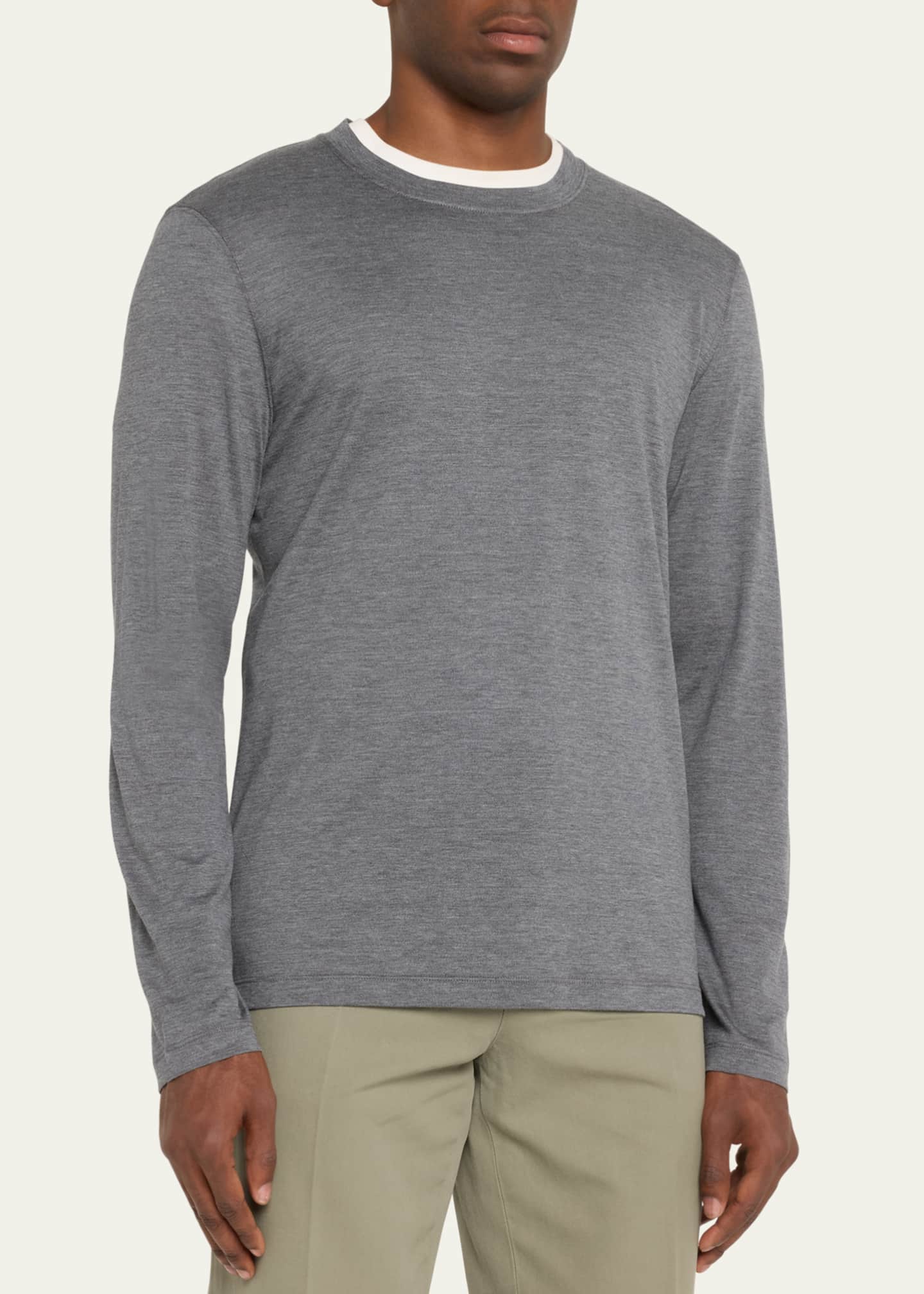 Brunello Cucinelli Men's Silk and Cotton Long-Sleeve T-Shirt Image 4 of 5