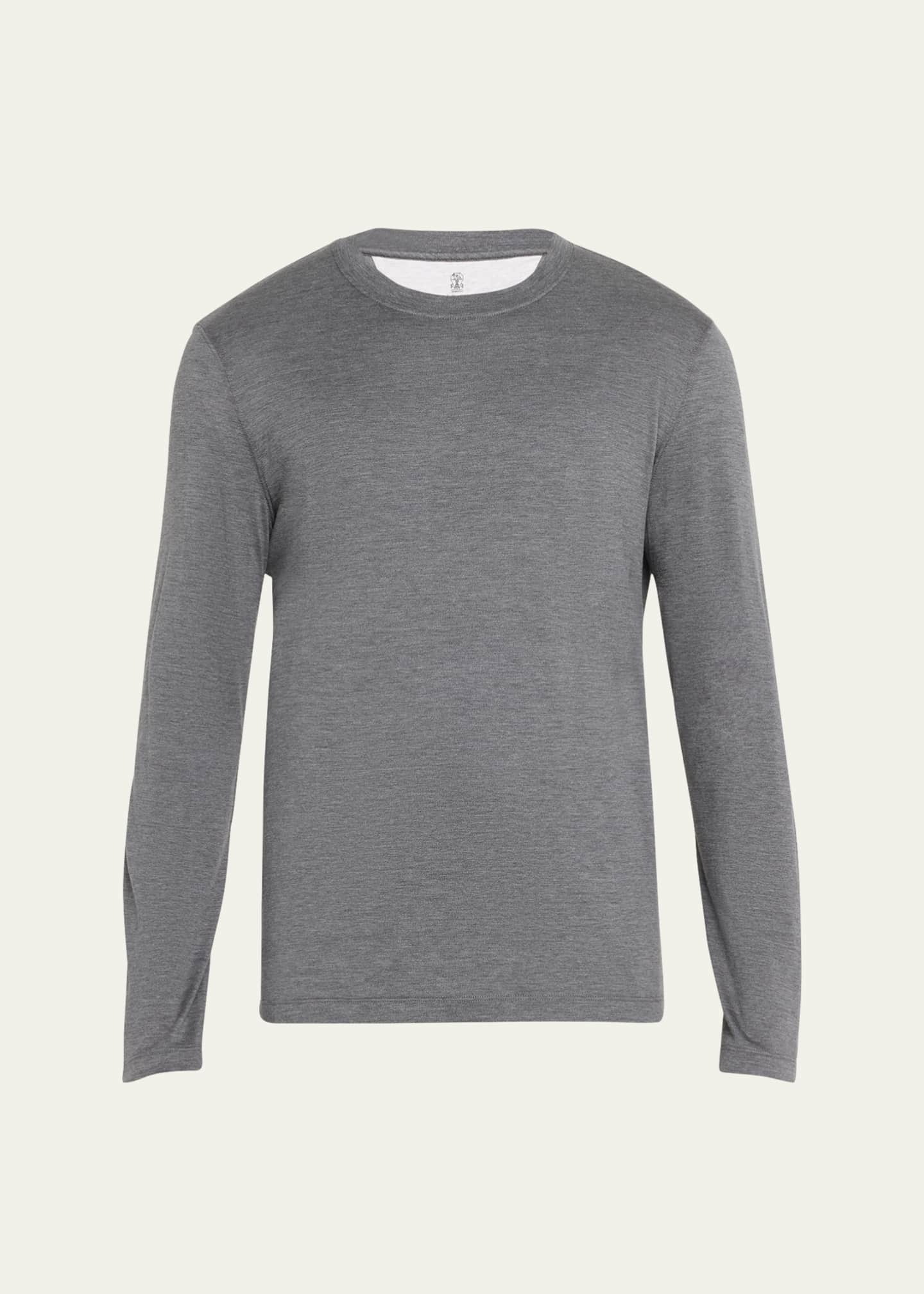 Brunello Cucinelli Men's Silk and Cotton Long-Sleeve T-Shirt Image 1 of 5