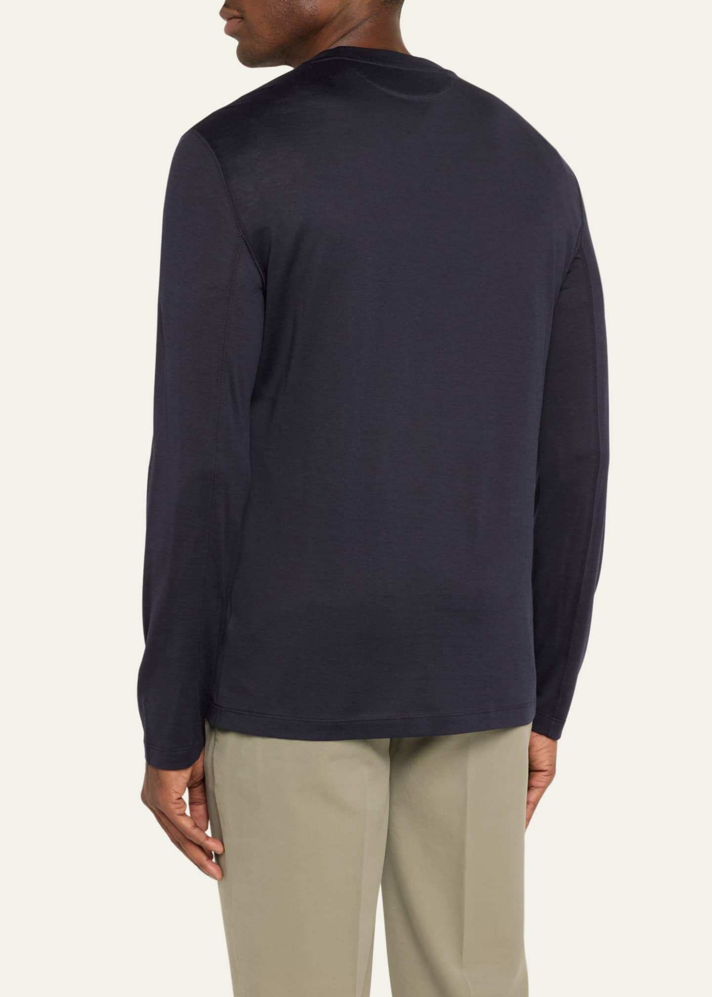 Brunello Cucinelli Men's Silk and Cotton Long-Sleeve T-Shirt Image 3 of 5