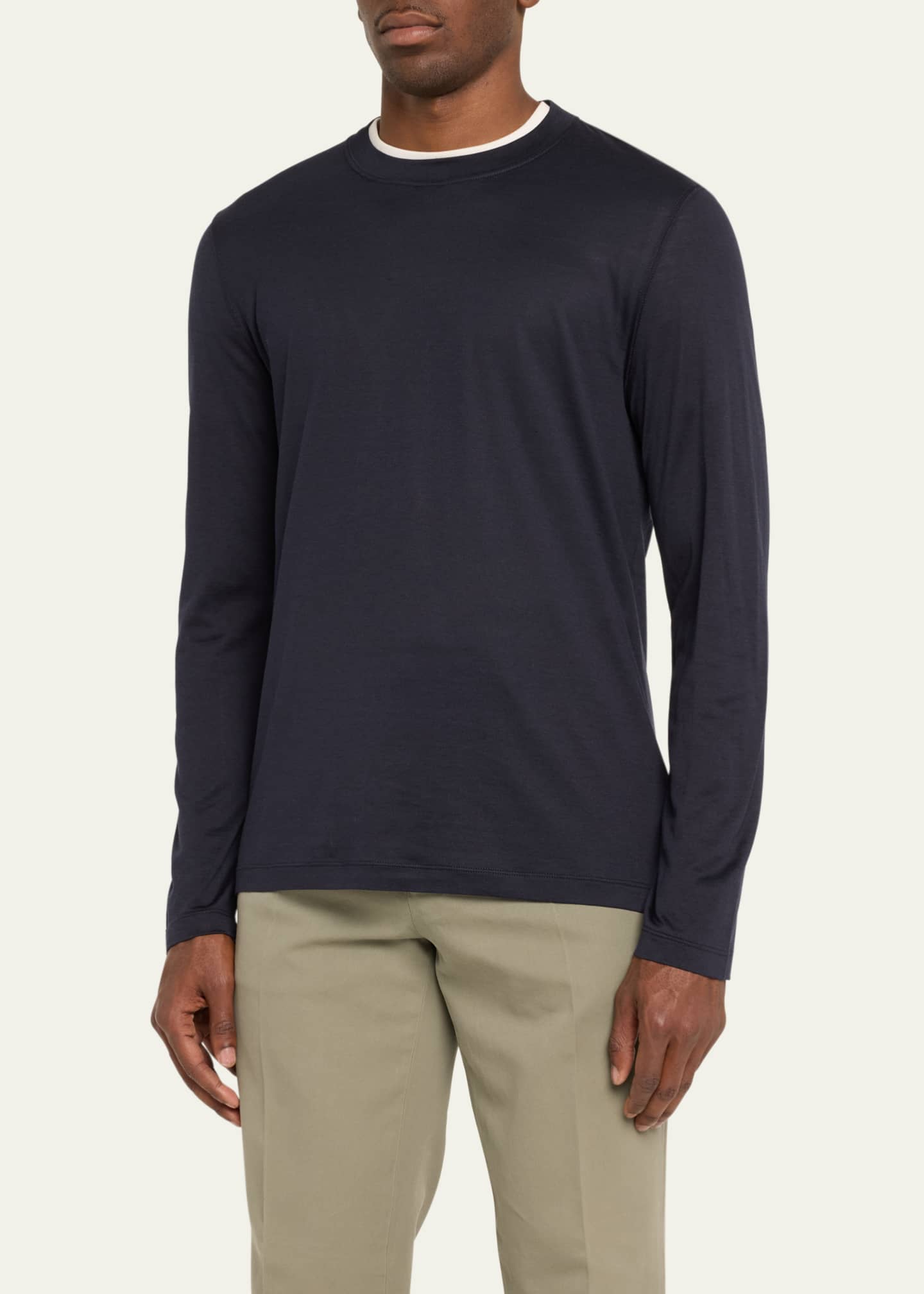 Brunello Cucinelli Men's Silk and Cotton Long-Sleeve T-Shirt Image 4 of 5