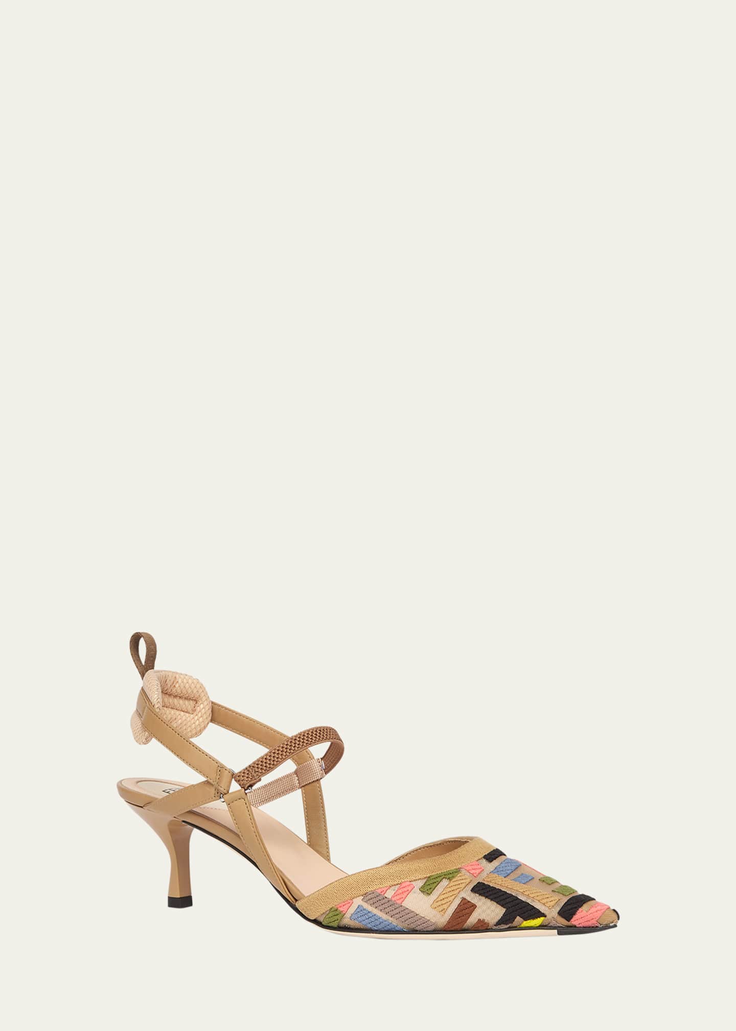 Fendi Colibri FF Pointed Slingback Kitten Pumps Image 2 of 5
