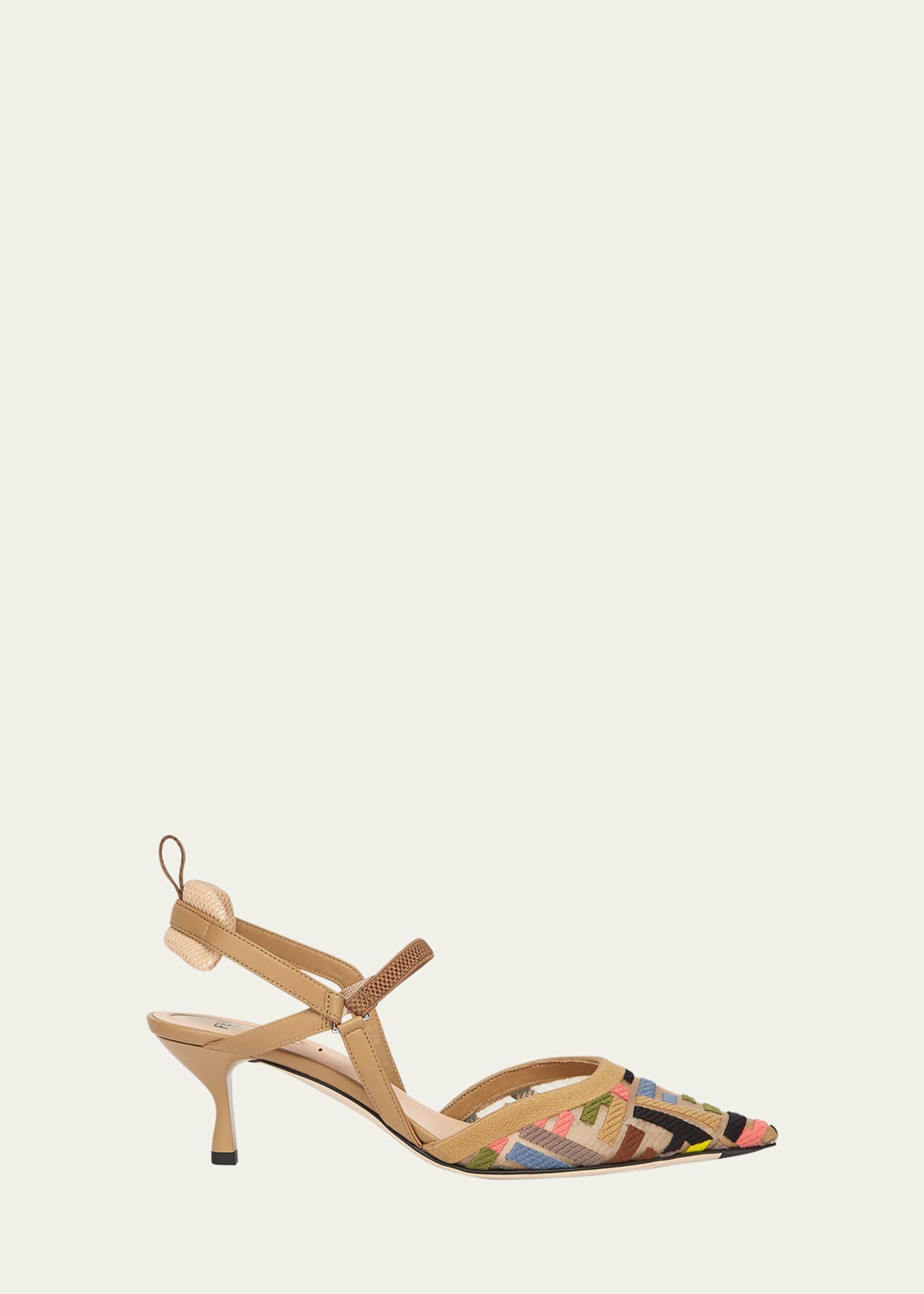Fendi Colibri FF Pointed Slingback Kitten Pumps Image 1 of 5