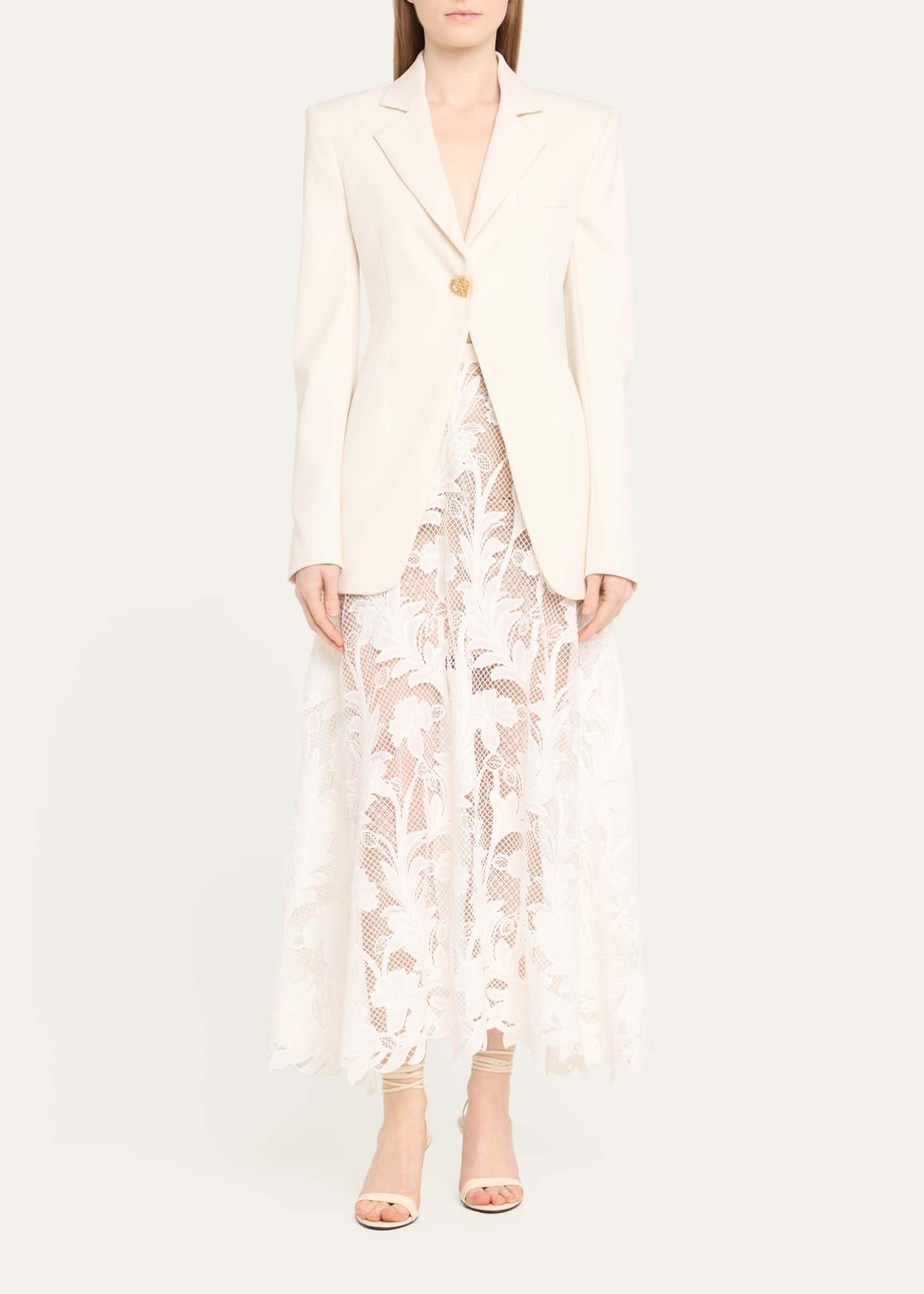 Oscar de la Renta Jeweled-Button Slim Single-Breasted Blazer Jacket Image 2 of 5