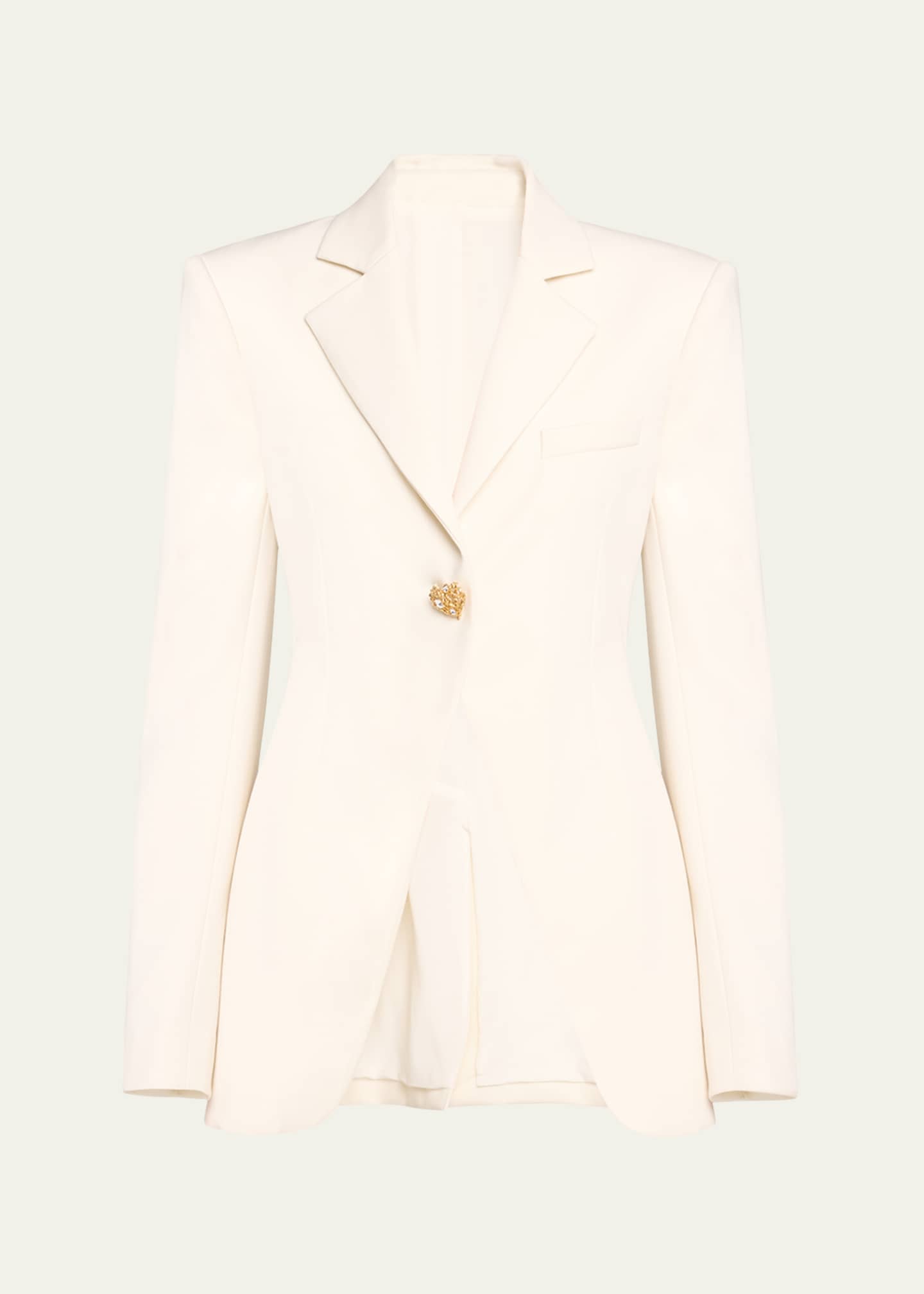 Oscar de la Renta Jeweled-Button Slim Single-Breasted Blazer Jacket Image 1 of 5