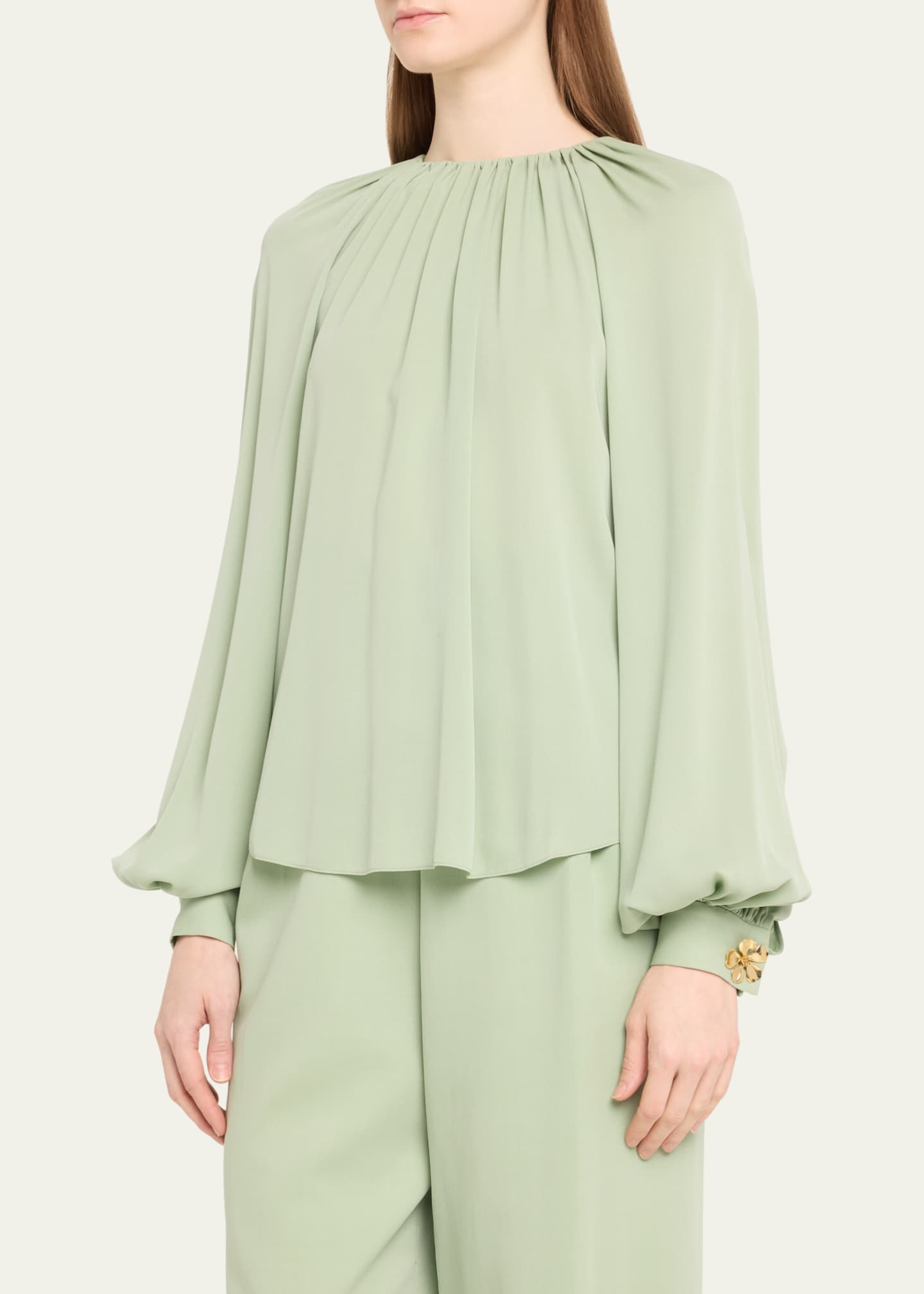 Jewel Neck Long Sleeve Top and Pants Chiffon Set Peach main image 0