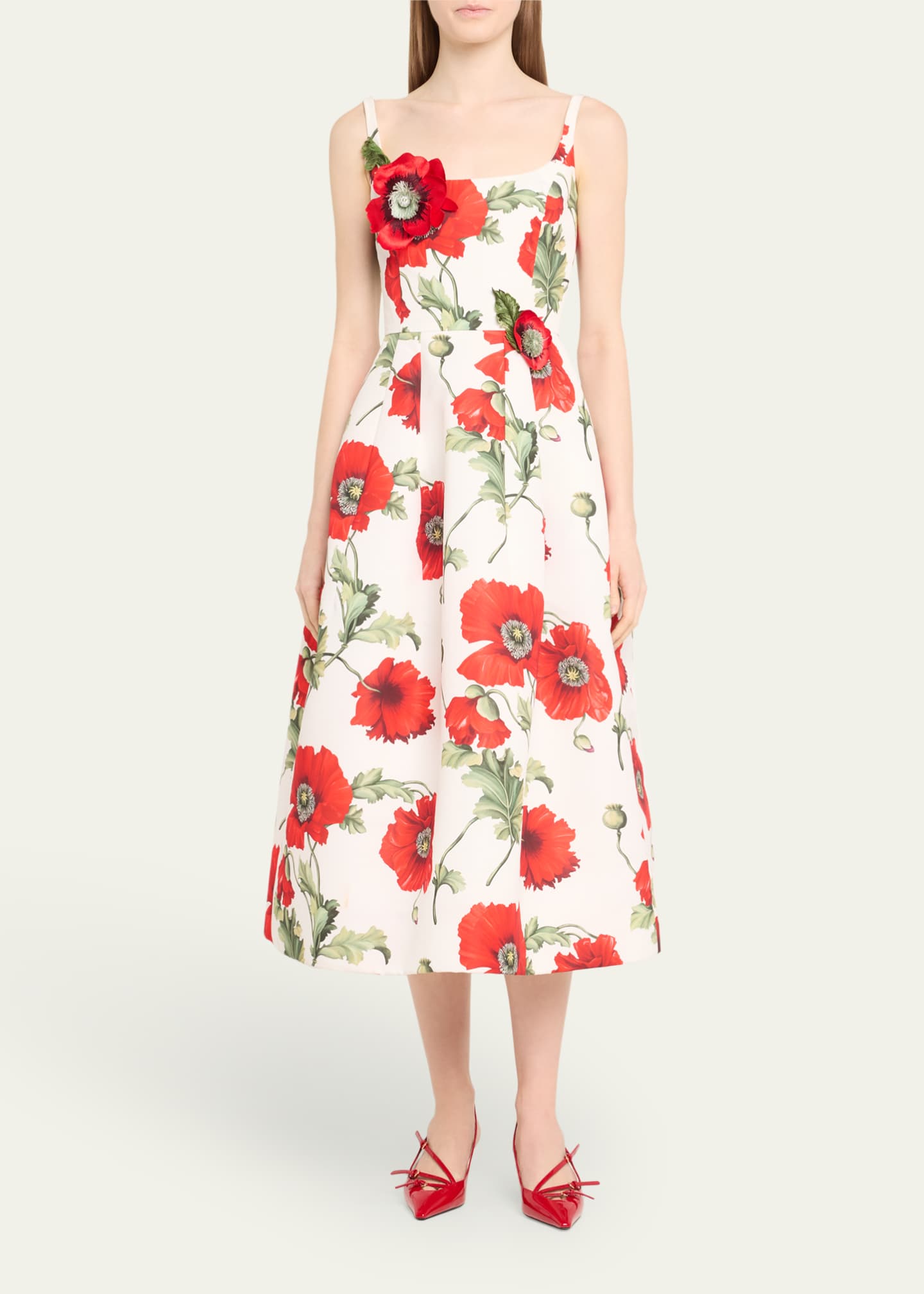 Oscar de La Renta Poppy Embroidered Scoop Neck Dress 8