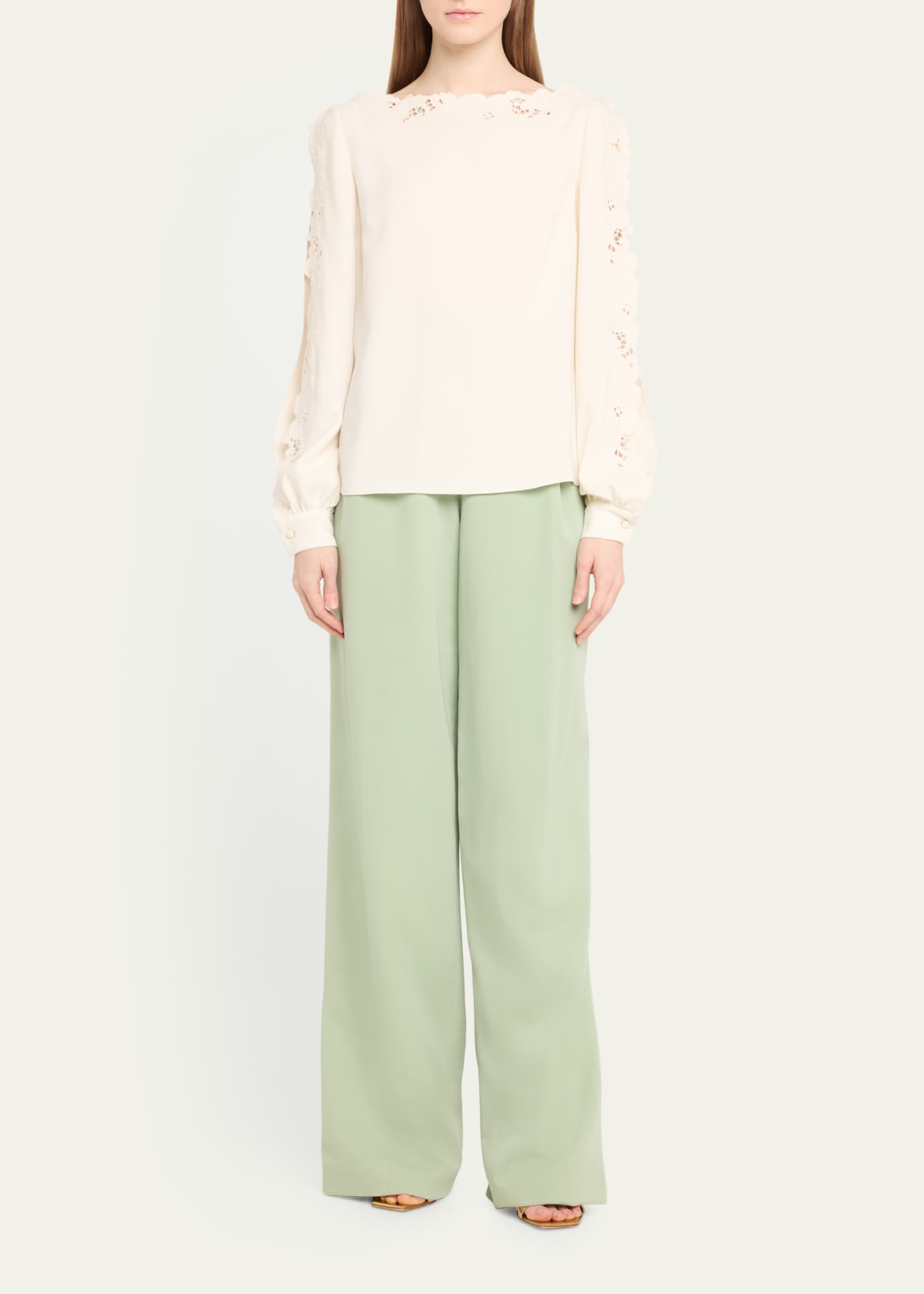 Oscar de la Renta Long-Sleeve Threadwork Embroidered Blouse Image 2 of 5