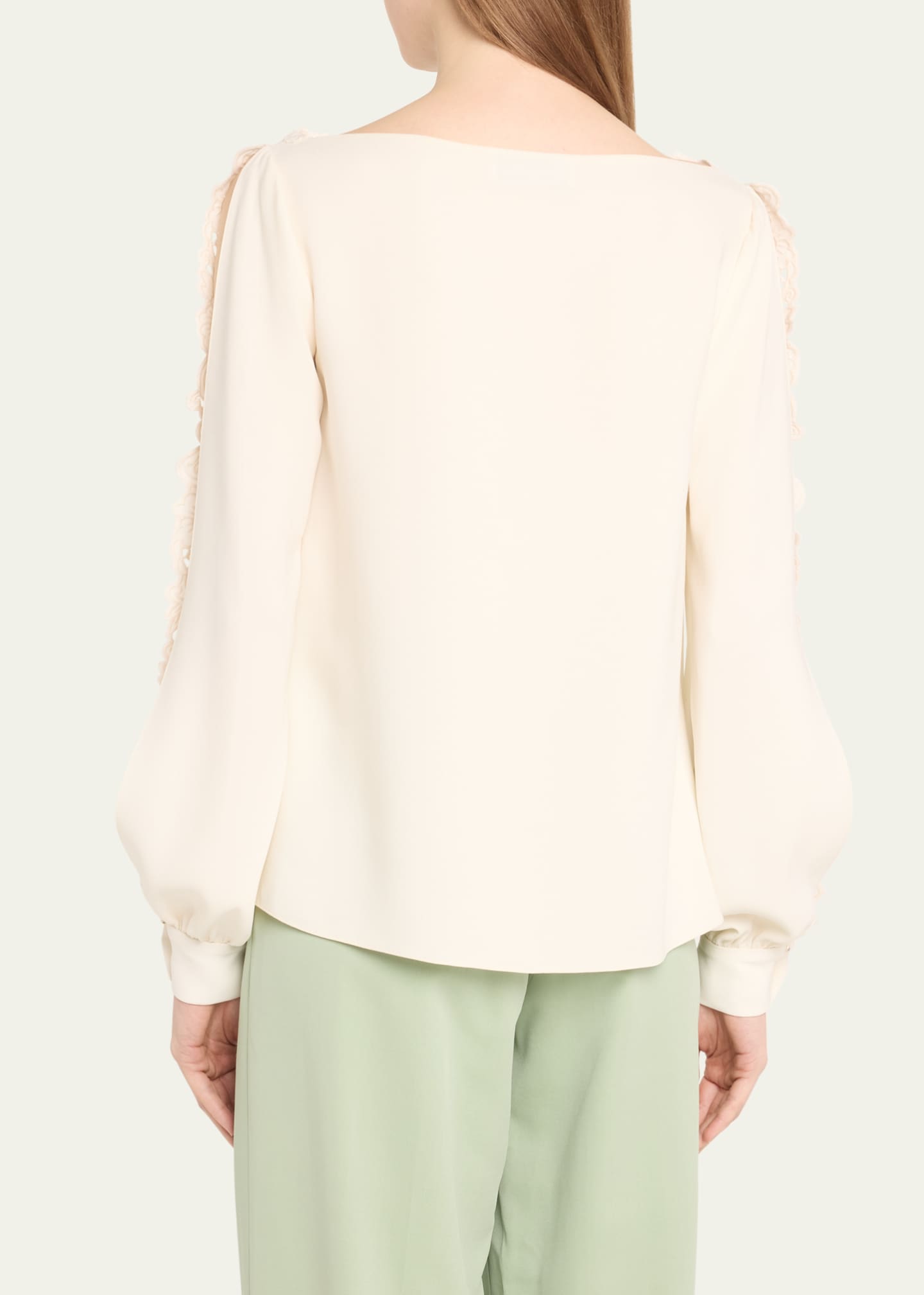 Oscar de la Renta Long-Sleeve Threadwork Embroidered Blouse Image 3 of 5