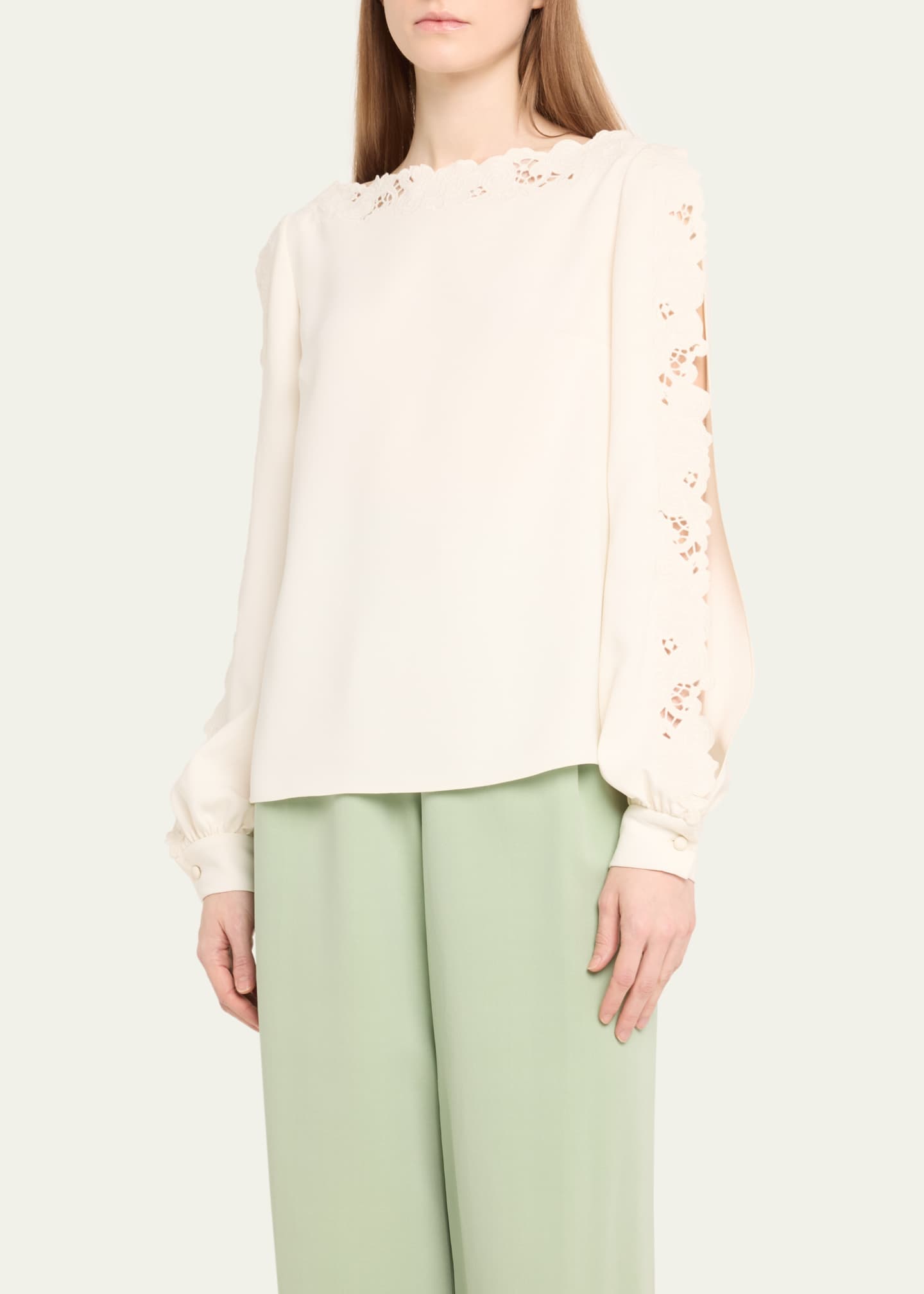 Oscar de la Renta Long-Sleeve Threadwork Embroidered Blouse Image 4 of 5