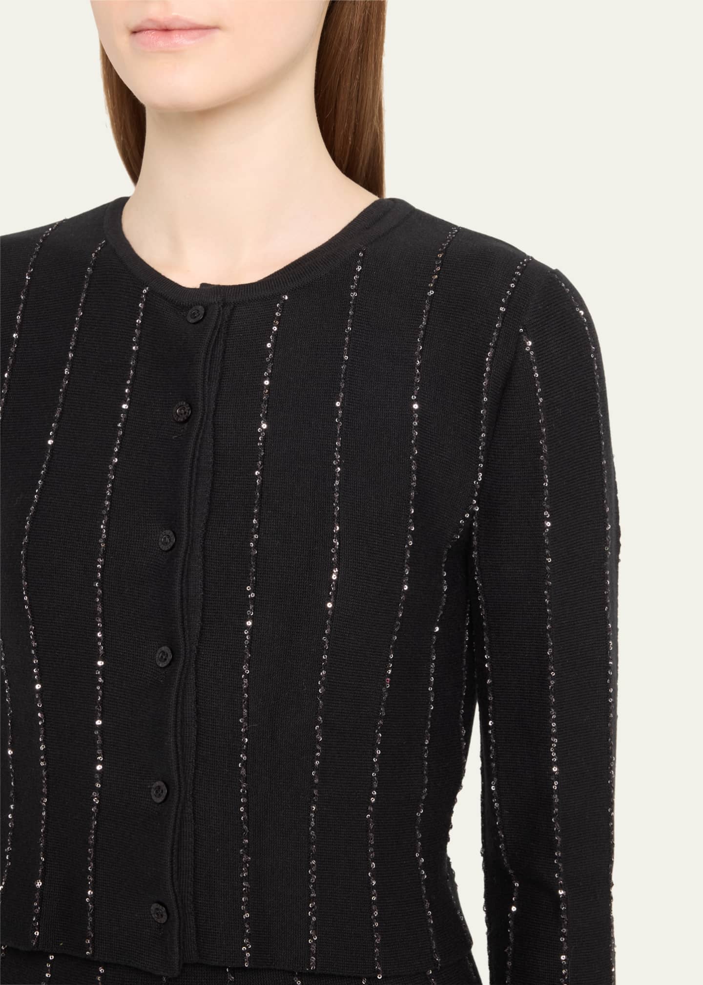 Oscar de la Renta Long-Sleeve Sequined Cardigan Image 5 of 5