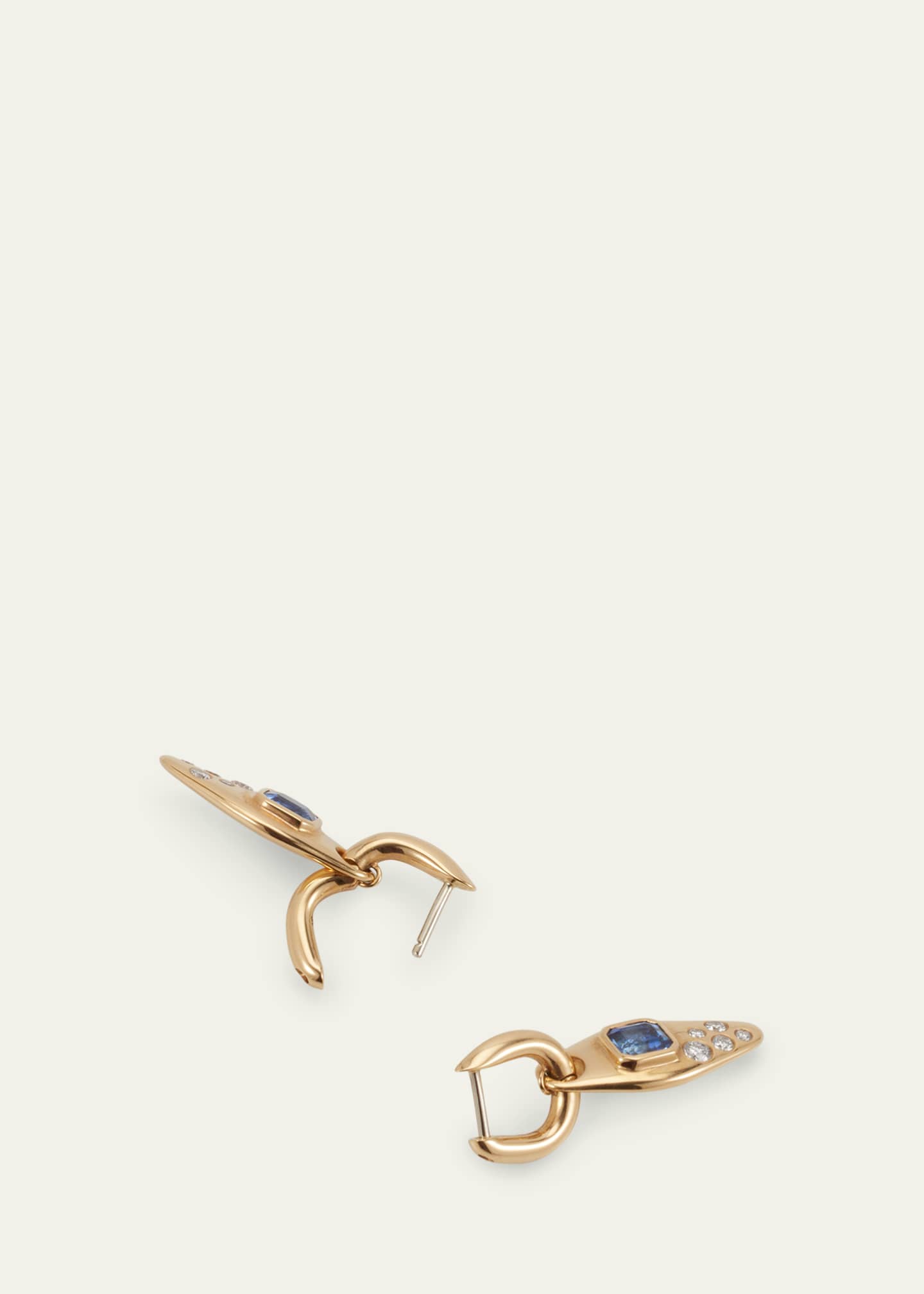 Uniform Object 18K Yellow Gold Blue Sapphire And Diamond Vessel Huggie Earrings Image 4 of 4