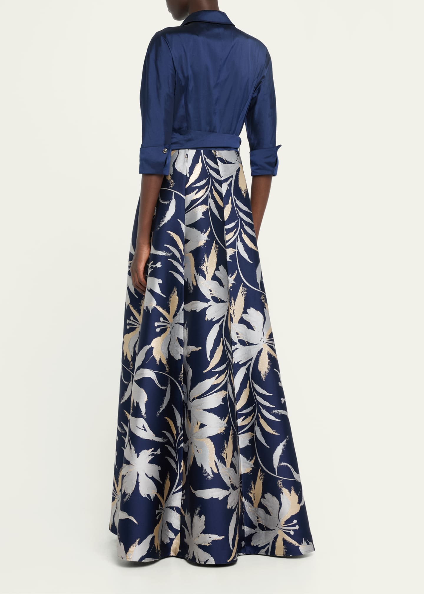 Rickie Freeman for Teri Jon 3/4-Sleeve Floral Jacquard Shirt Gown Image 3 of 5