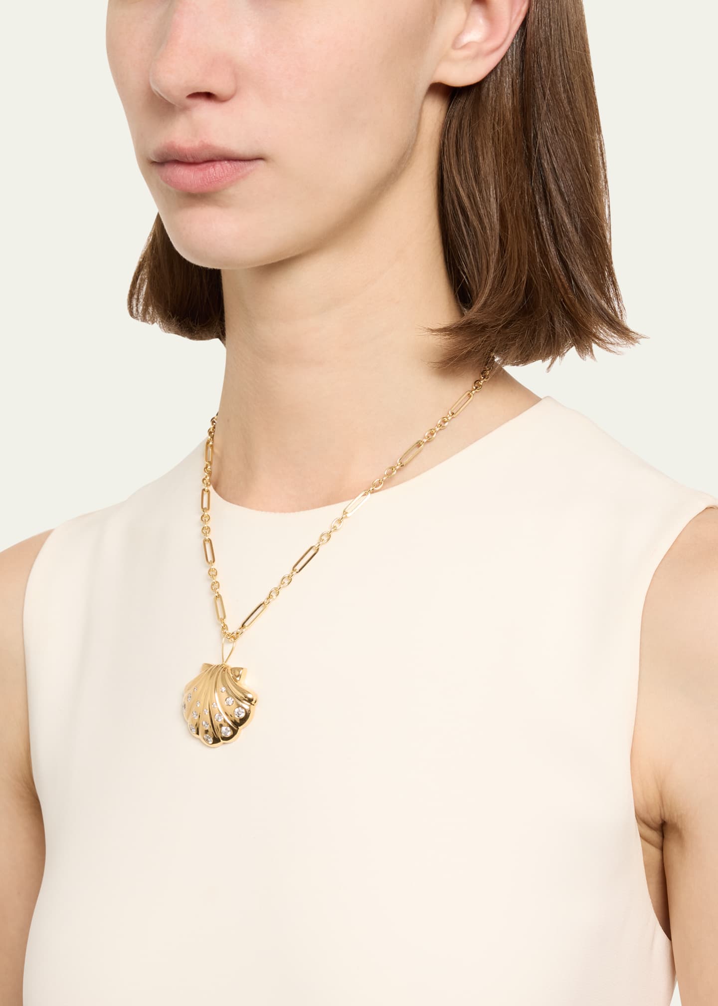 Brent Neale 18K Yellow Gold Large Polished Shell Pendant Necklace with Diamonds Image 2 of 4