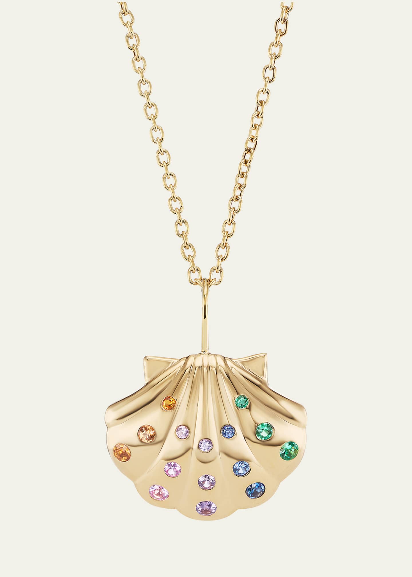 Brent Neale Medium Gold Shell Pendant with Multi-Colored Sapphires