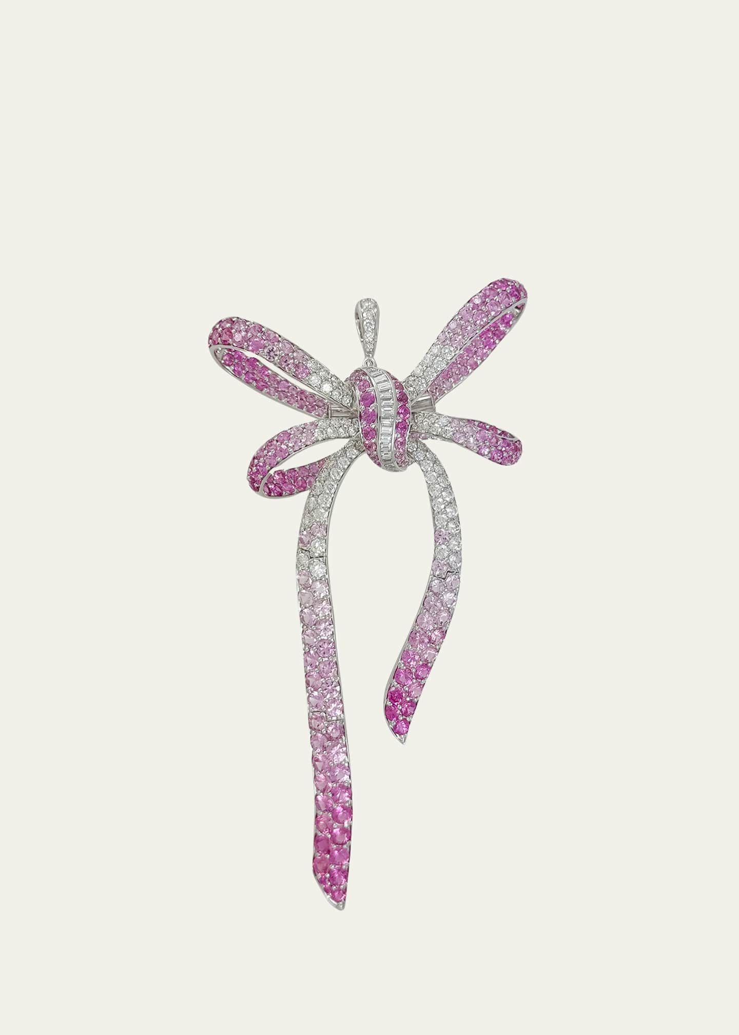 Margot McKinney Jewelry 18K White Gold, Pink Sapphire and Diamond Bow Pendant