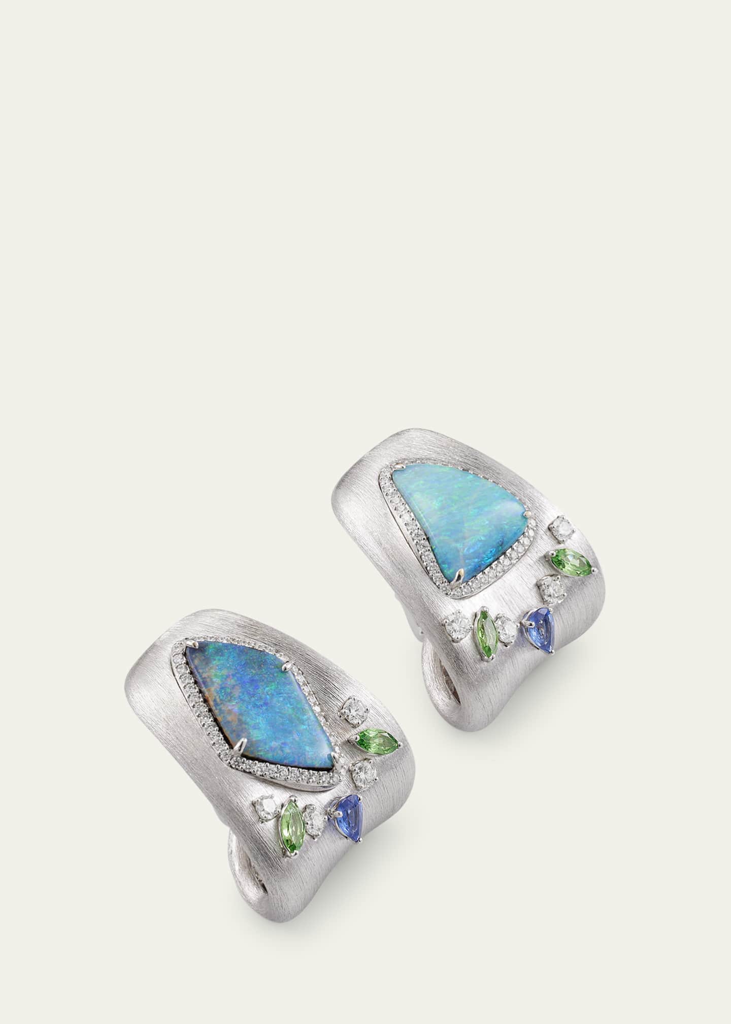 Margot McKinney Jewelry 18K White Gold Opal and Diamond Earrings Image 3 of 4