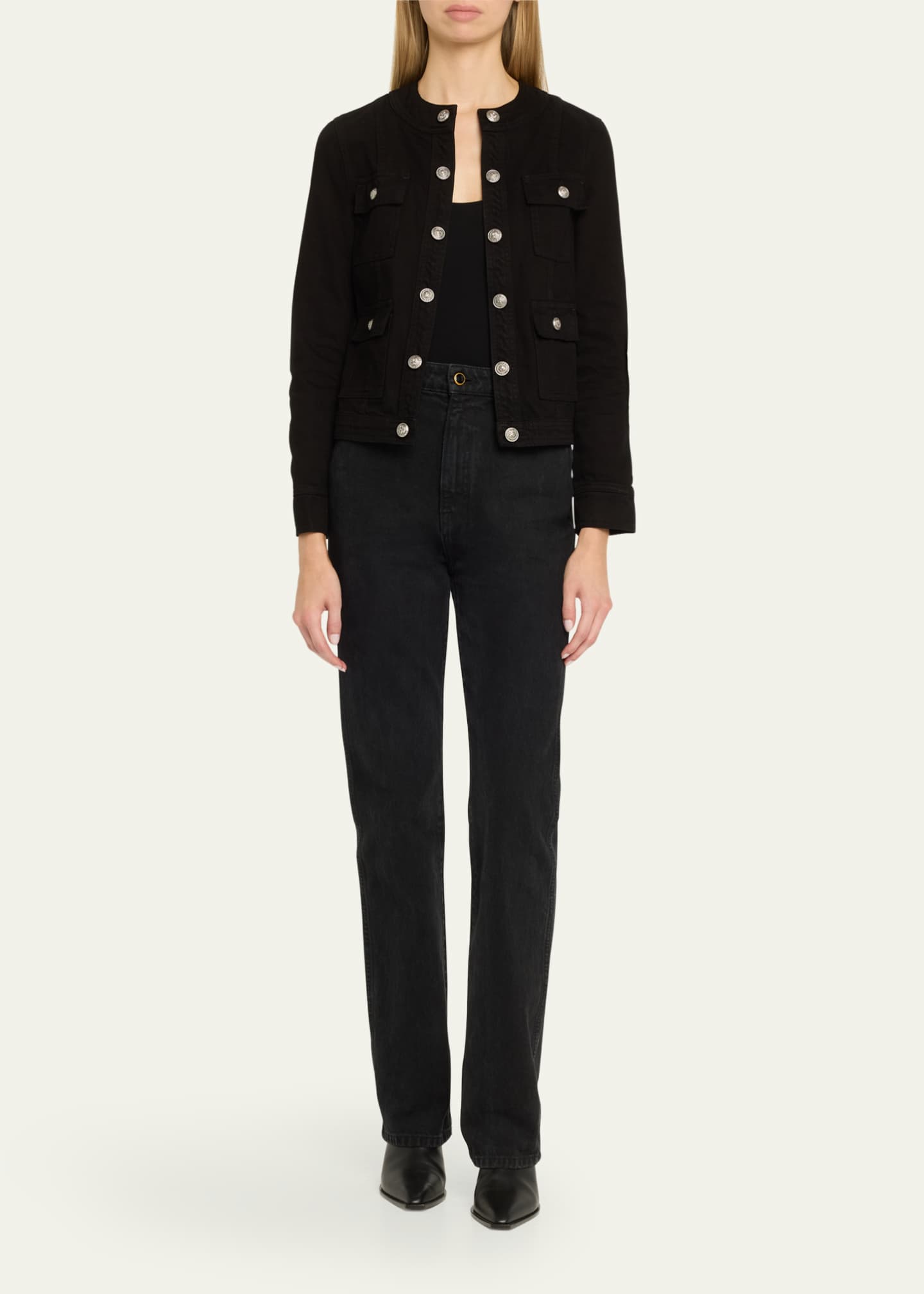L'Agence Yari Collarless Denim Jacket Image 2 of 5