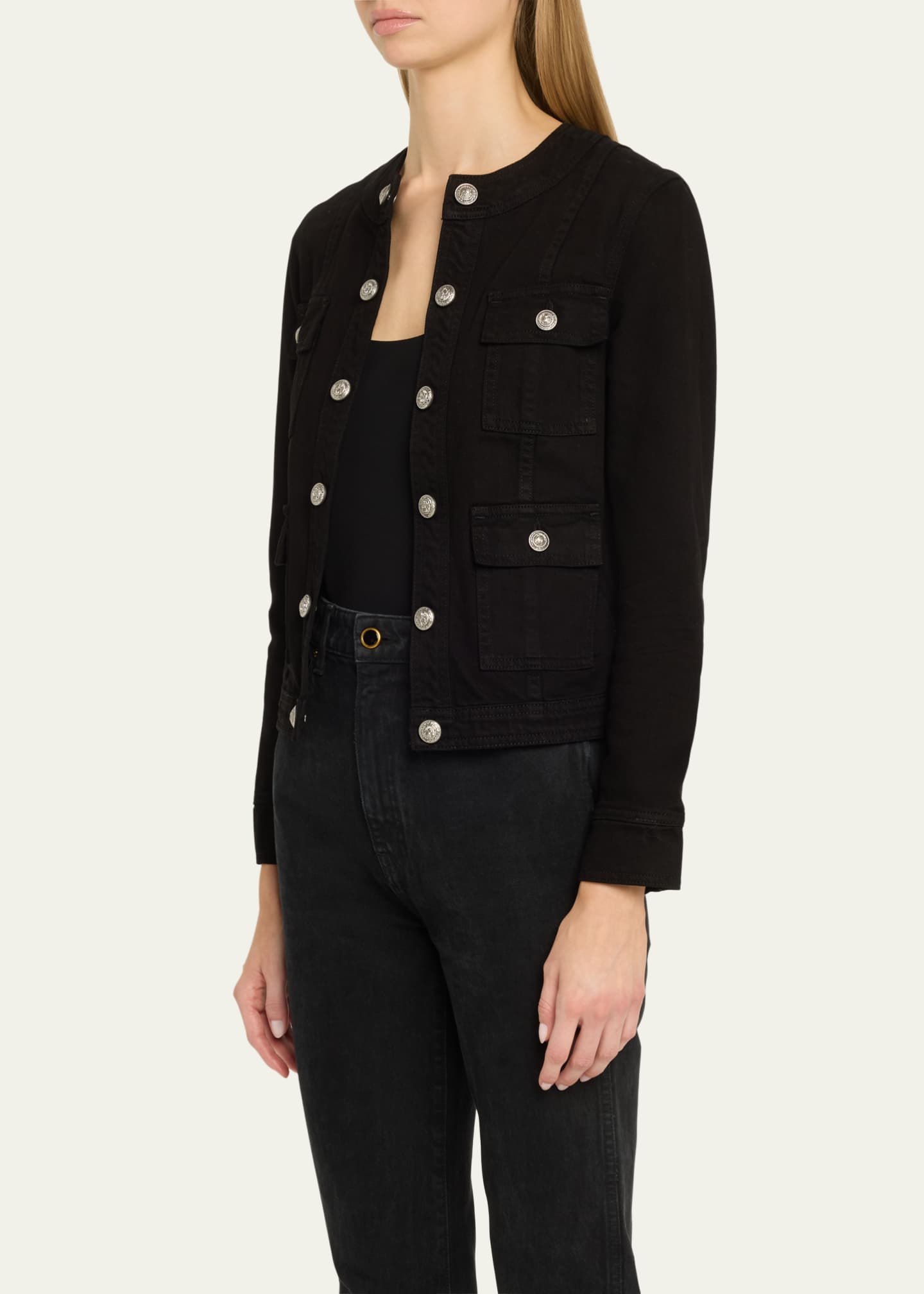 L'Agence Yari Collarless Denim Jacket Image 4 of 5