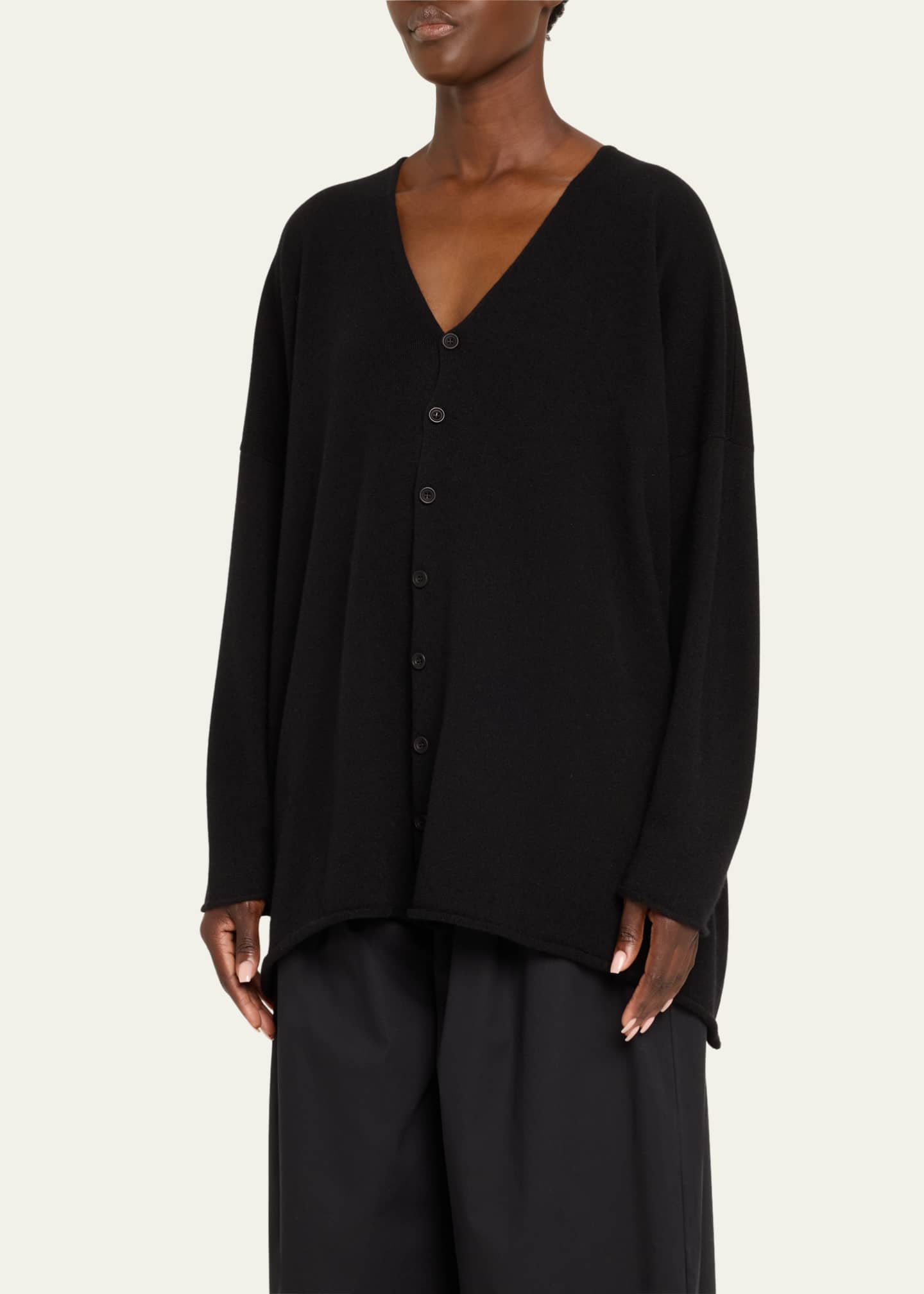 Eskandar A-Line V Neck Cashmere Cardigan (Long Length) Image 4 of 5
