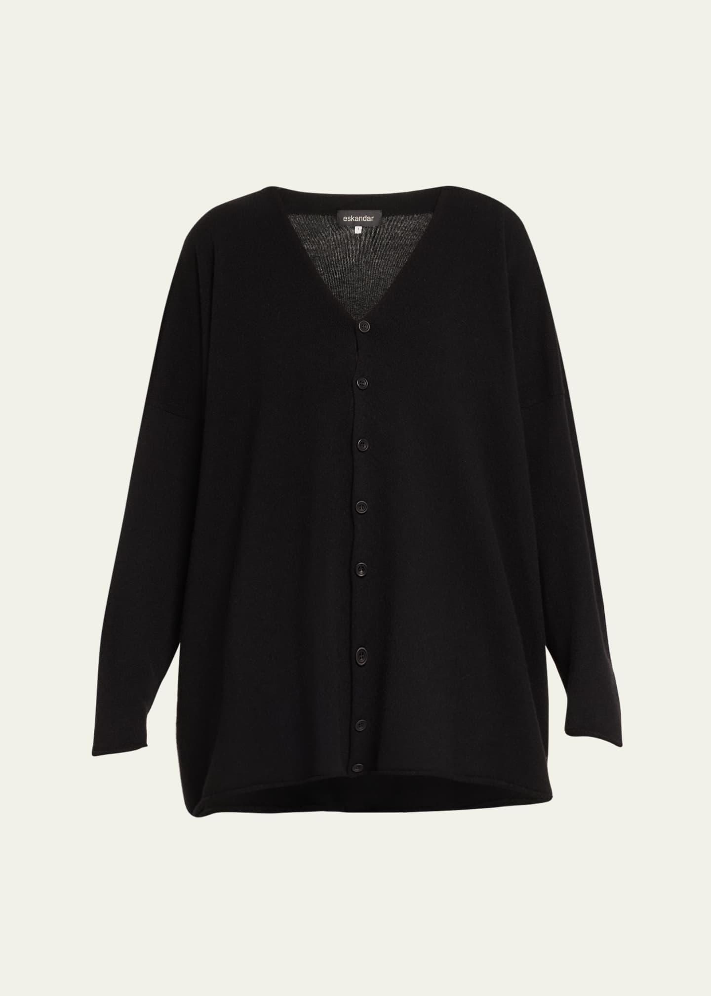 Eskandar A-Line V Neck Cashmere Cardigan (Long Length) Image 1 of 5