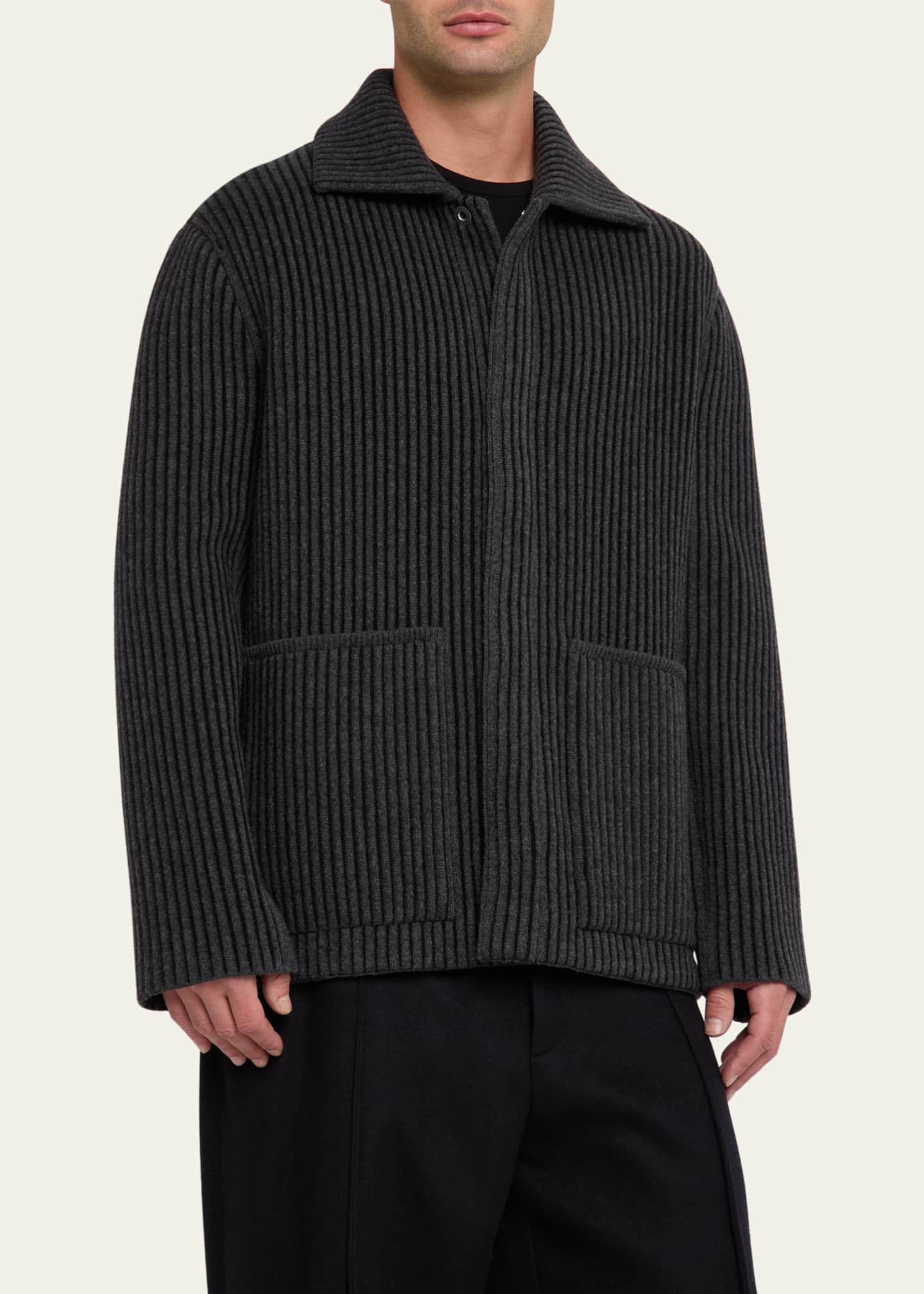 ZEGNA Men's Ribbed Wool and Cashmere Chore Jacket Image 4 of 5