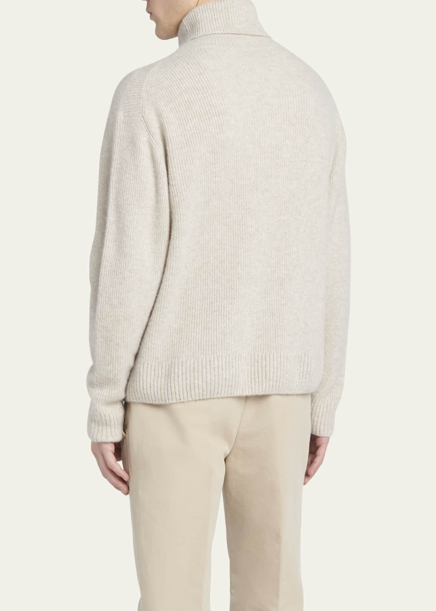 Men's Brushed Cashmere Rolled Turtleneck Sweater - Thumbnail 3