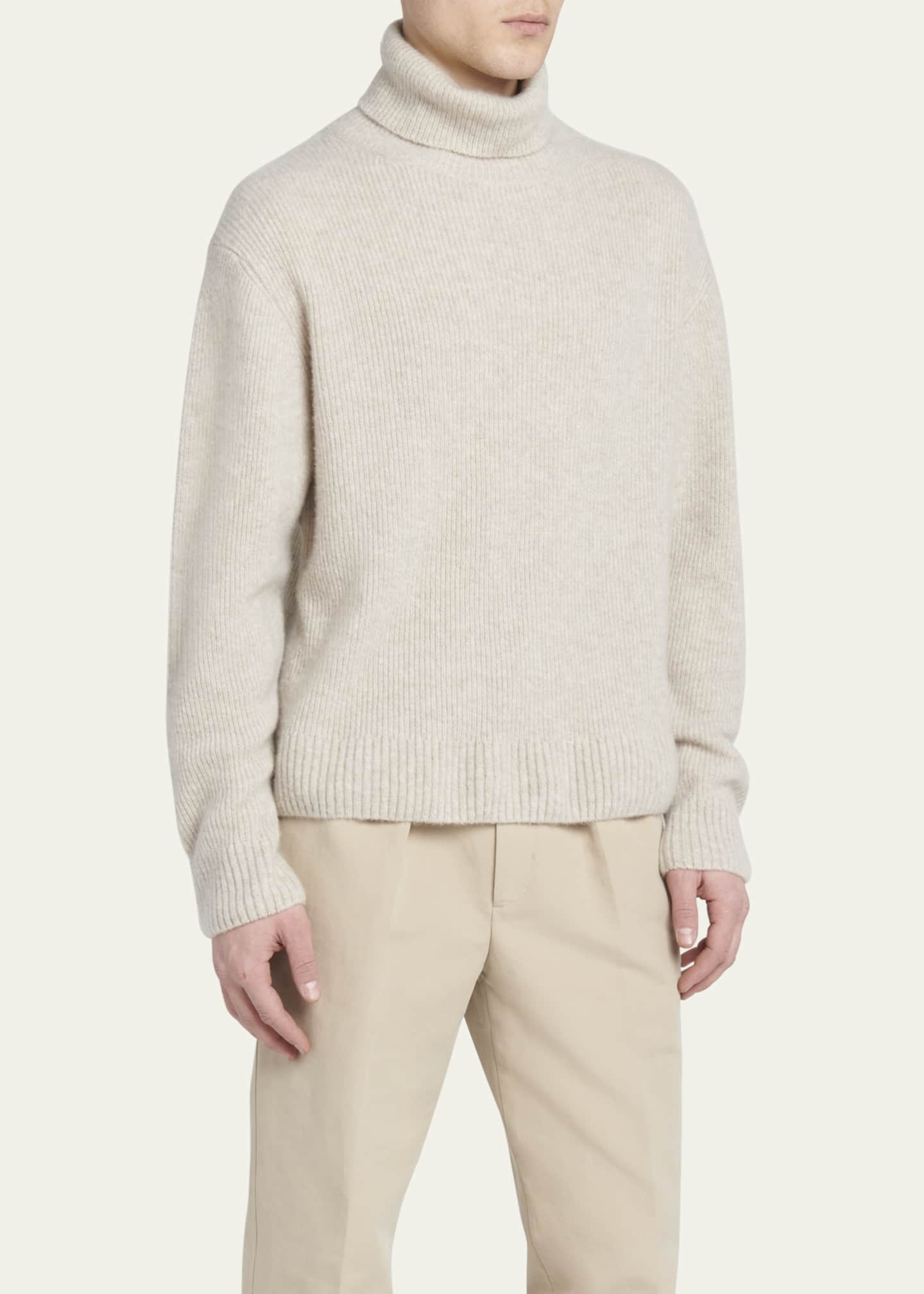 Men's Brushed Cashmere Rolled Turtleneck Sweater - Thumbnail 4