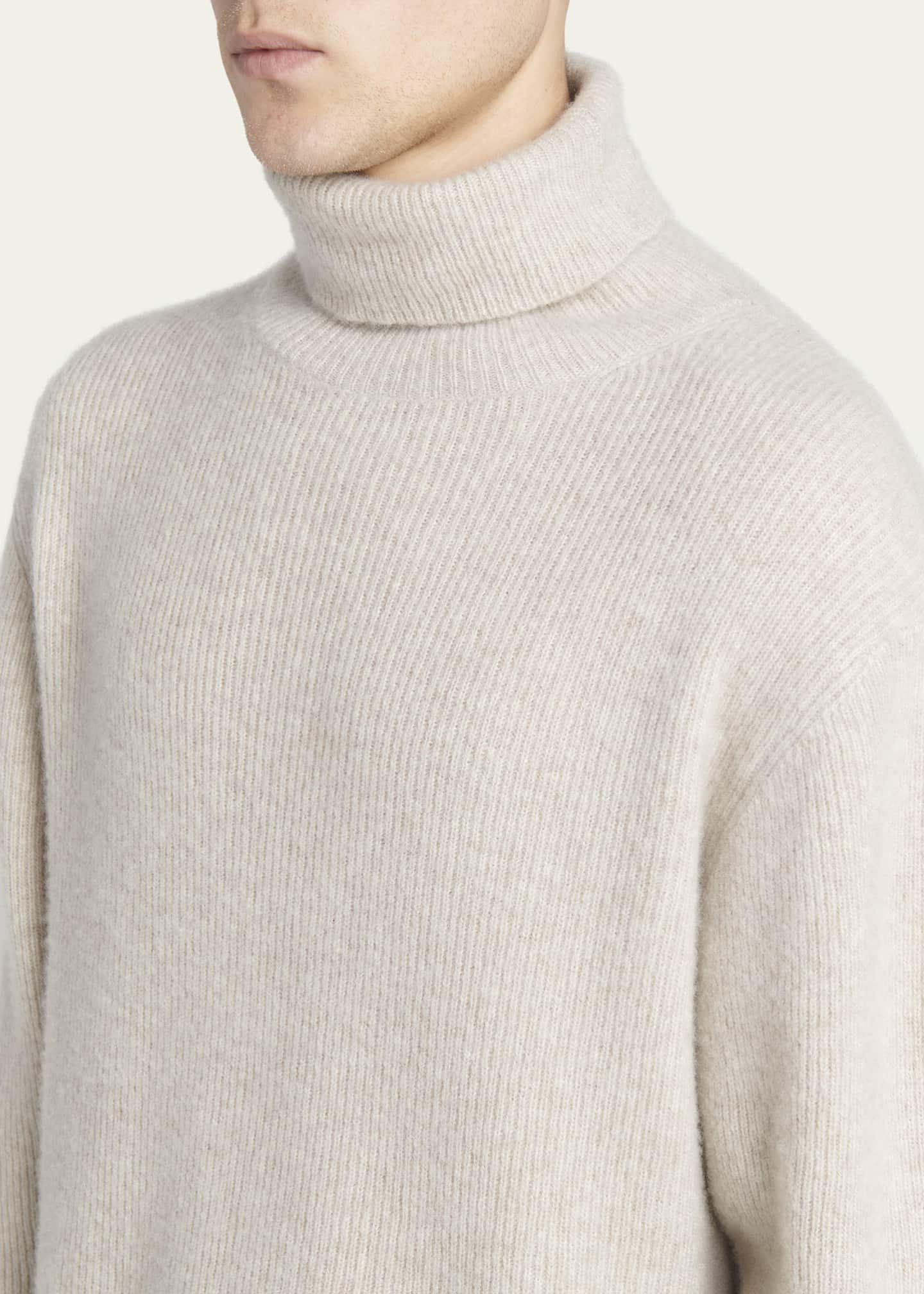 Men's Brushed Cashmere Rolled Turtleneck Sweater - Thumbnail 5