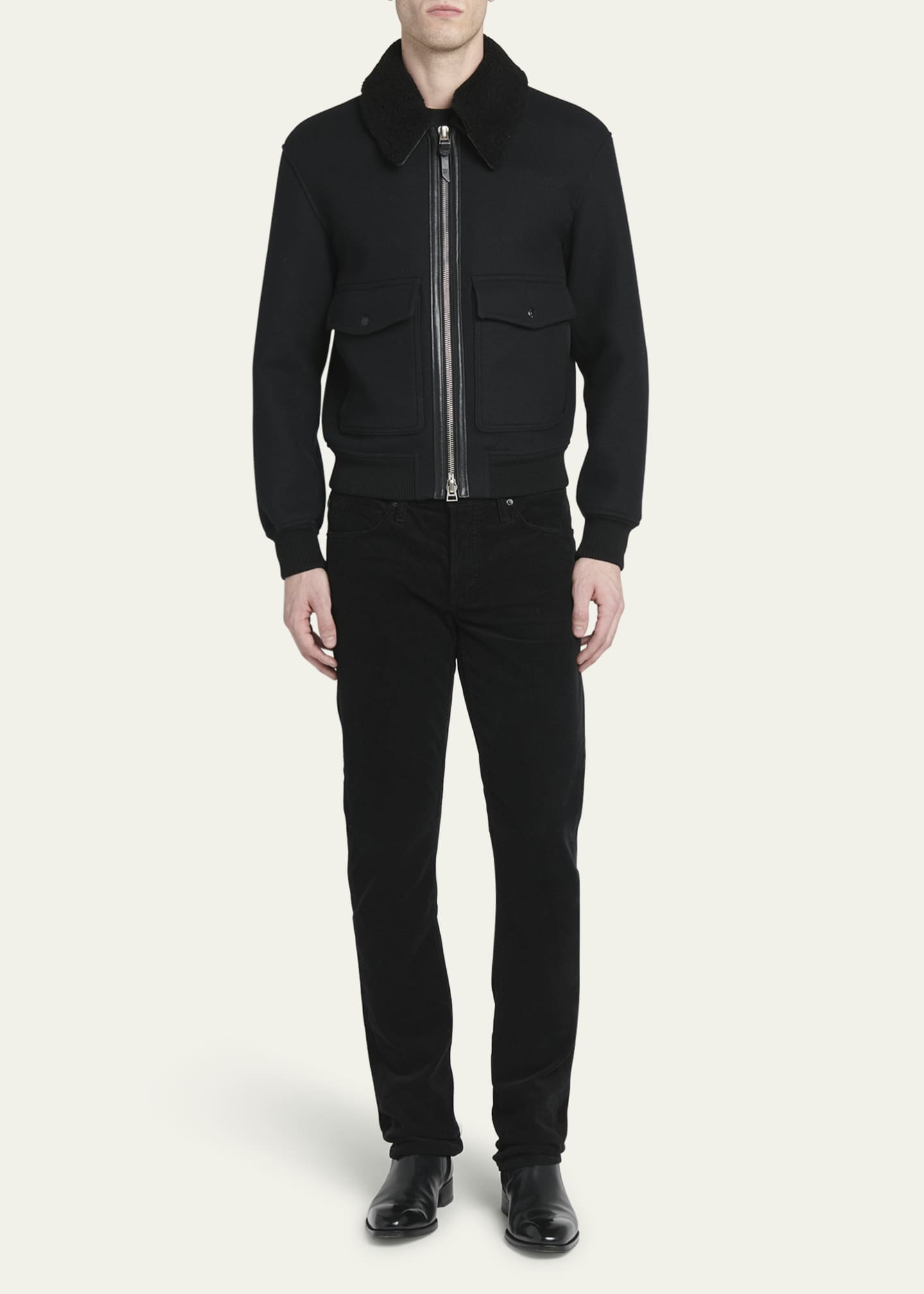 TOM FORD Men's Double-Face Wool Blend Jacket with Removable Shearling Collar Image 2 of 5