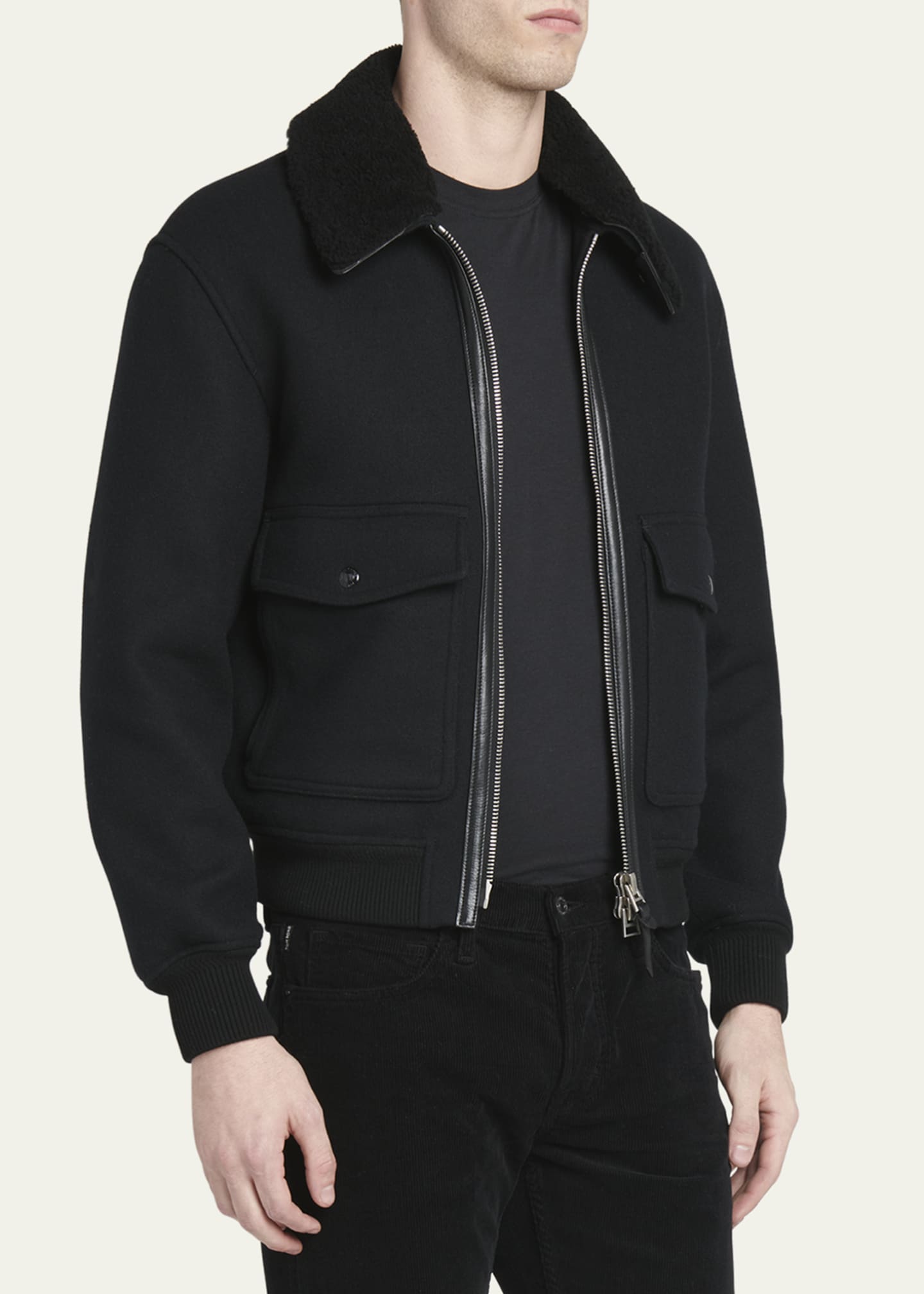 TOM FORD Men's Double-Face Wool Blend Jacket with Removable Shearling Collar Image 4 of 5