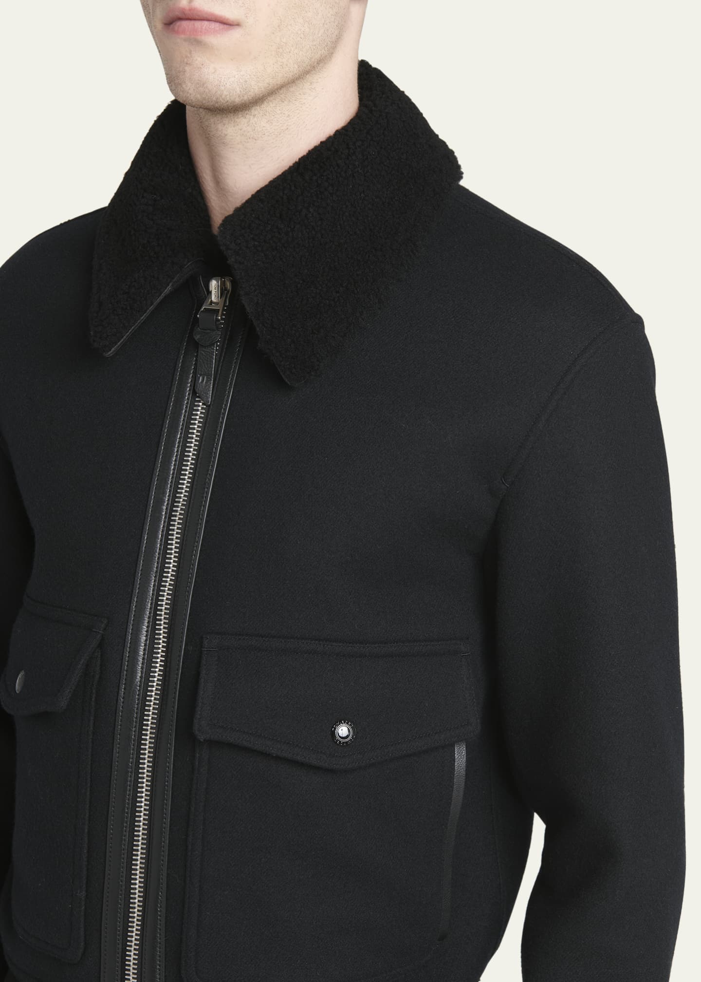 TOM FORD Men's Double-Face Wool Blend Jacket with Removable Shearling Collar Image 5 of 5