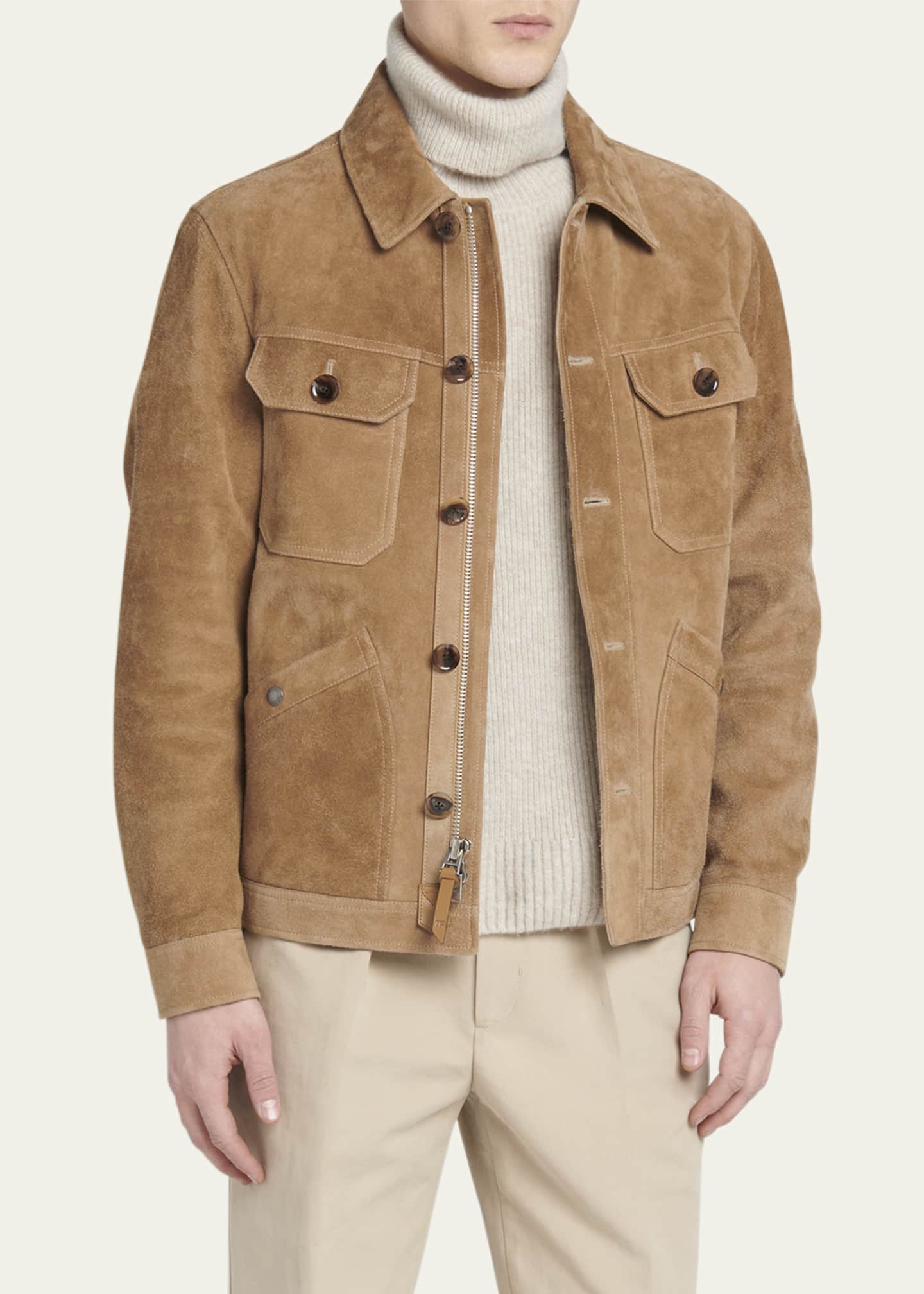 TOM FORD Men's Brushed Suede Concealed Zip Field Jacket Image 4 of 5