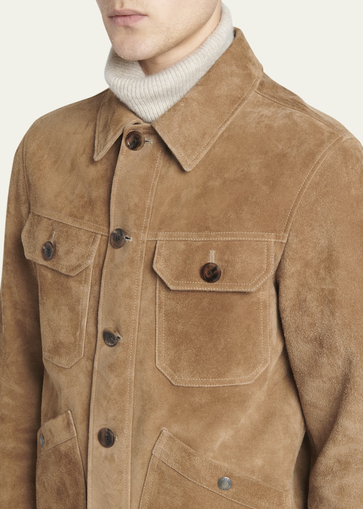 TOM FORD Men's Brushed Suede Concealed Zip Field Jacket Image 5 of 5