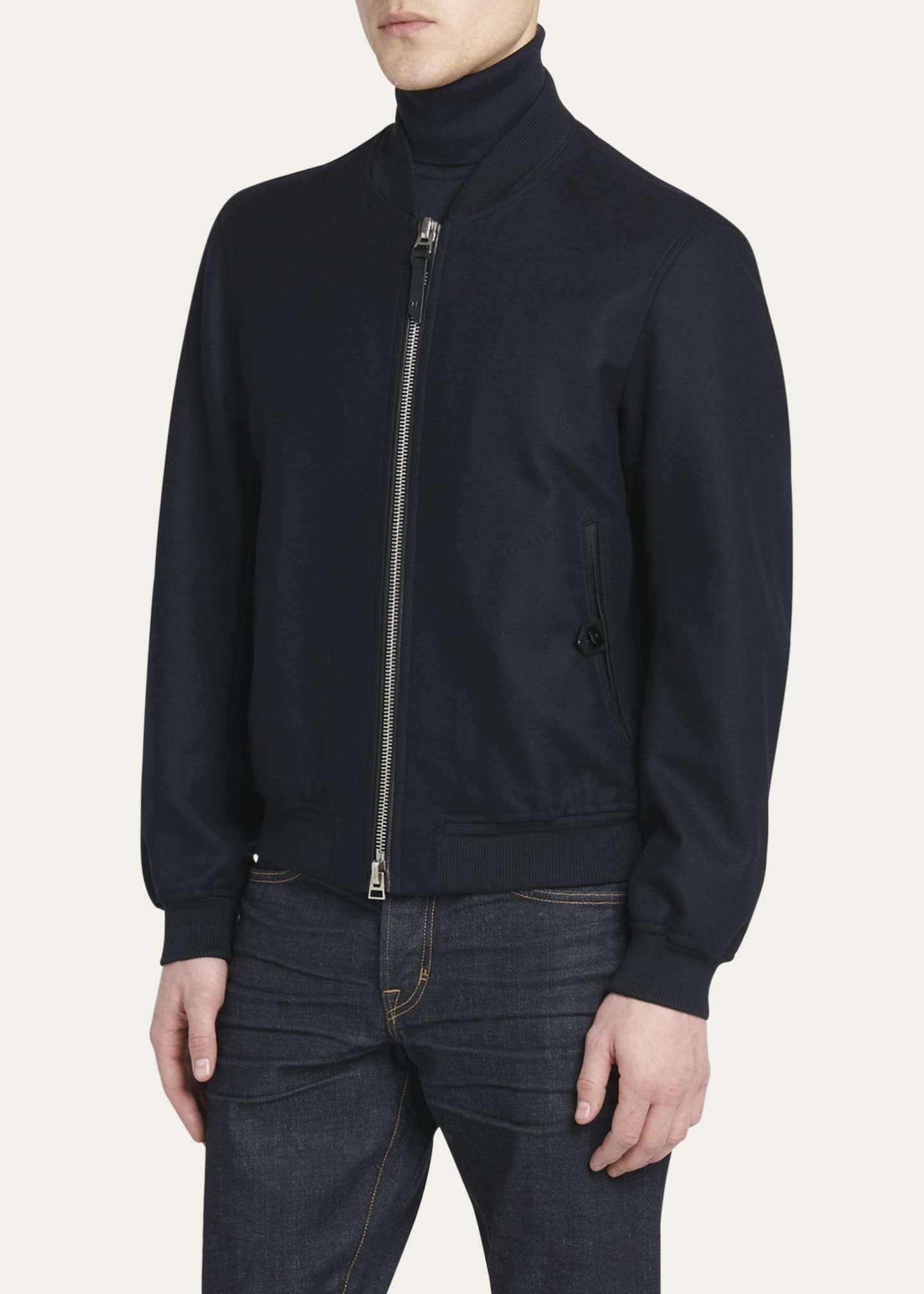 TOM FORD Men's Wool Felted Full-Zip Bomber Jacket Image 4 of 5