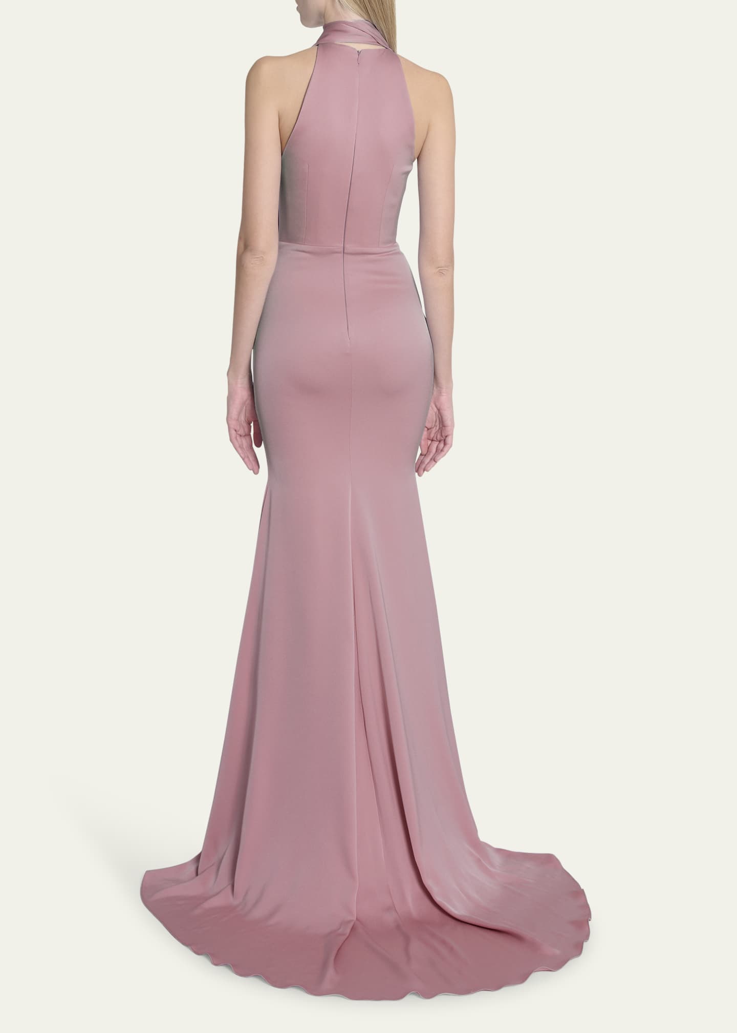 Alex Perry Satin Crepe Mermaid Gown with Scarf Neckline Image 3 of 5