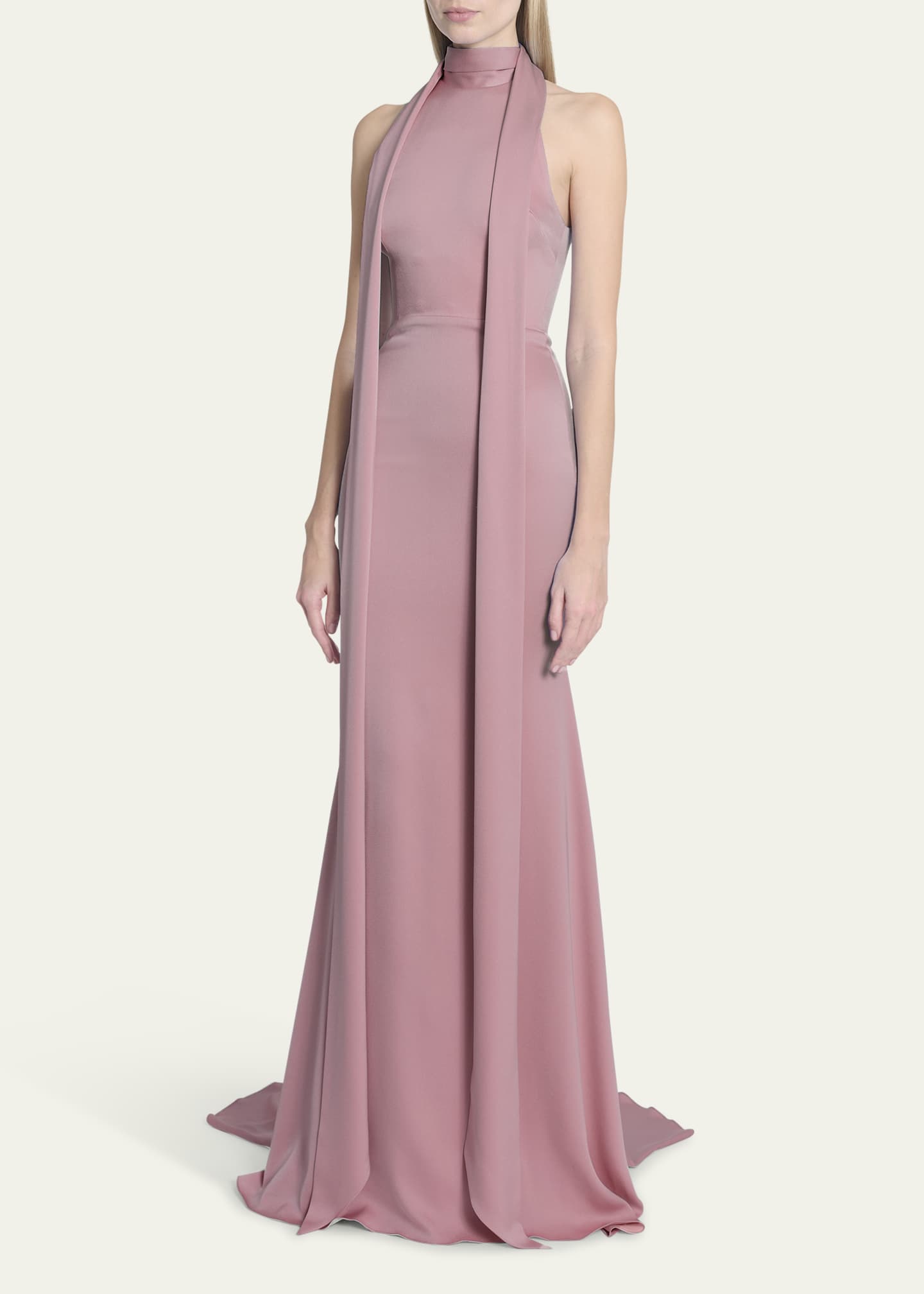 Alex Perry Satin Crepe Mermaid Gown with Scarf Neckline Image 4 of 5