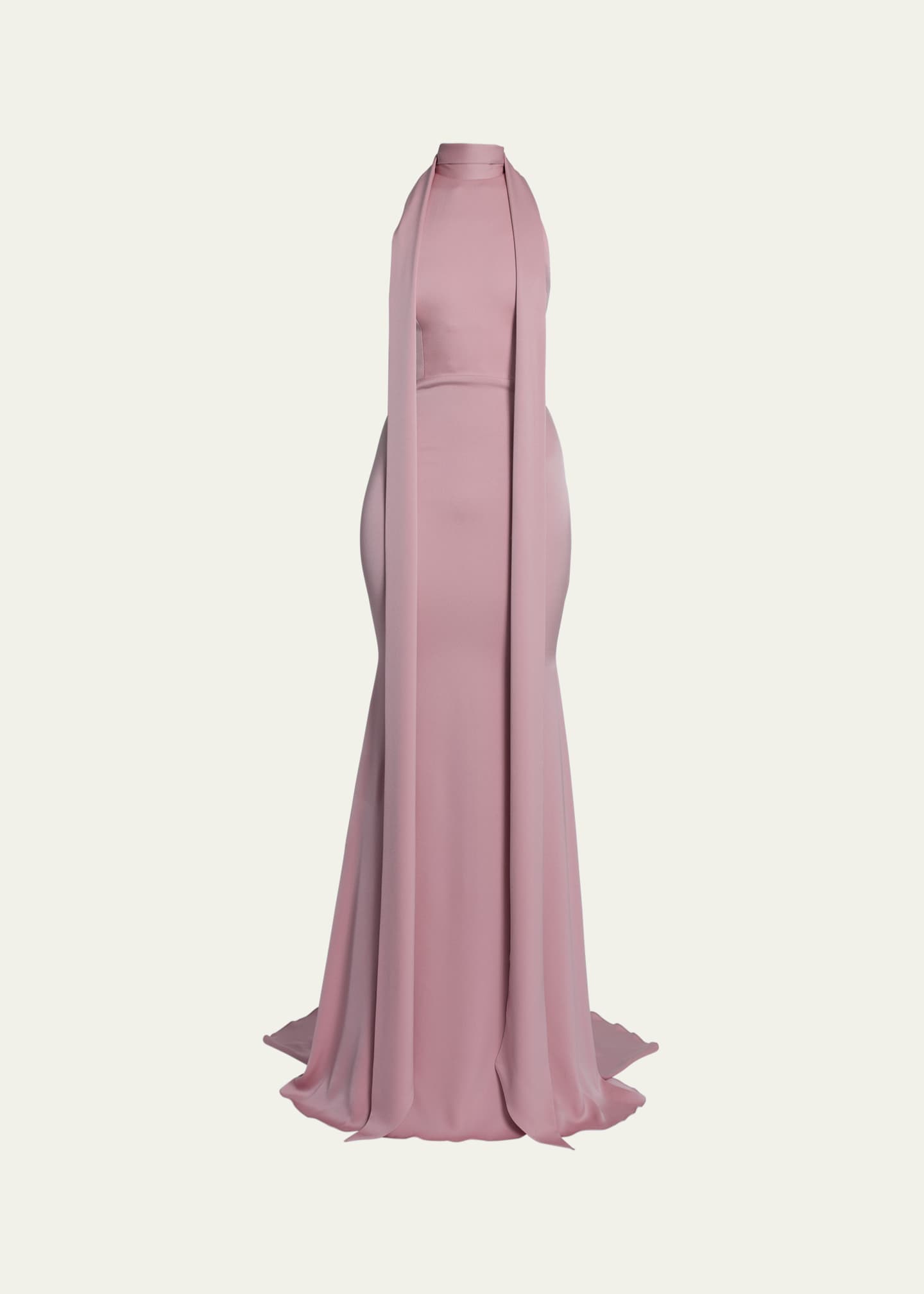 Alex Perry Satin Crepe Mermaid Gown with Scarf Neckline Image 1 of 5