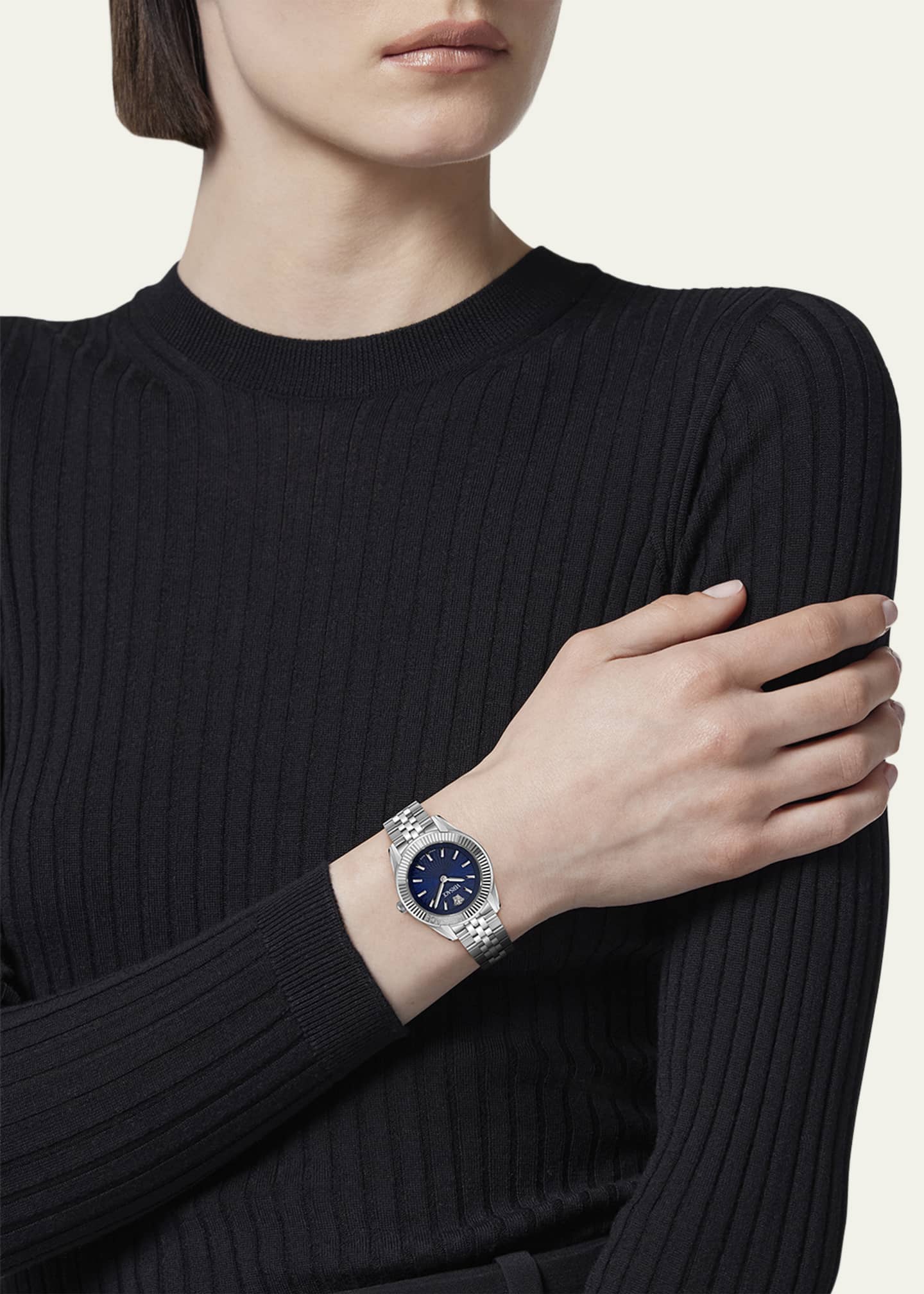 Versace 30mm Greca Time Watch with Bracelet Strap, Stainless Steel/Blue Image 2 of 5