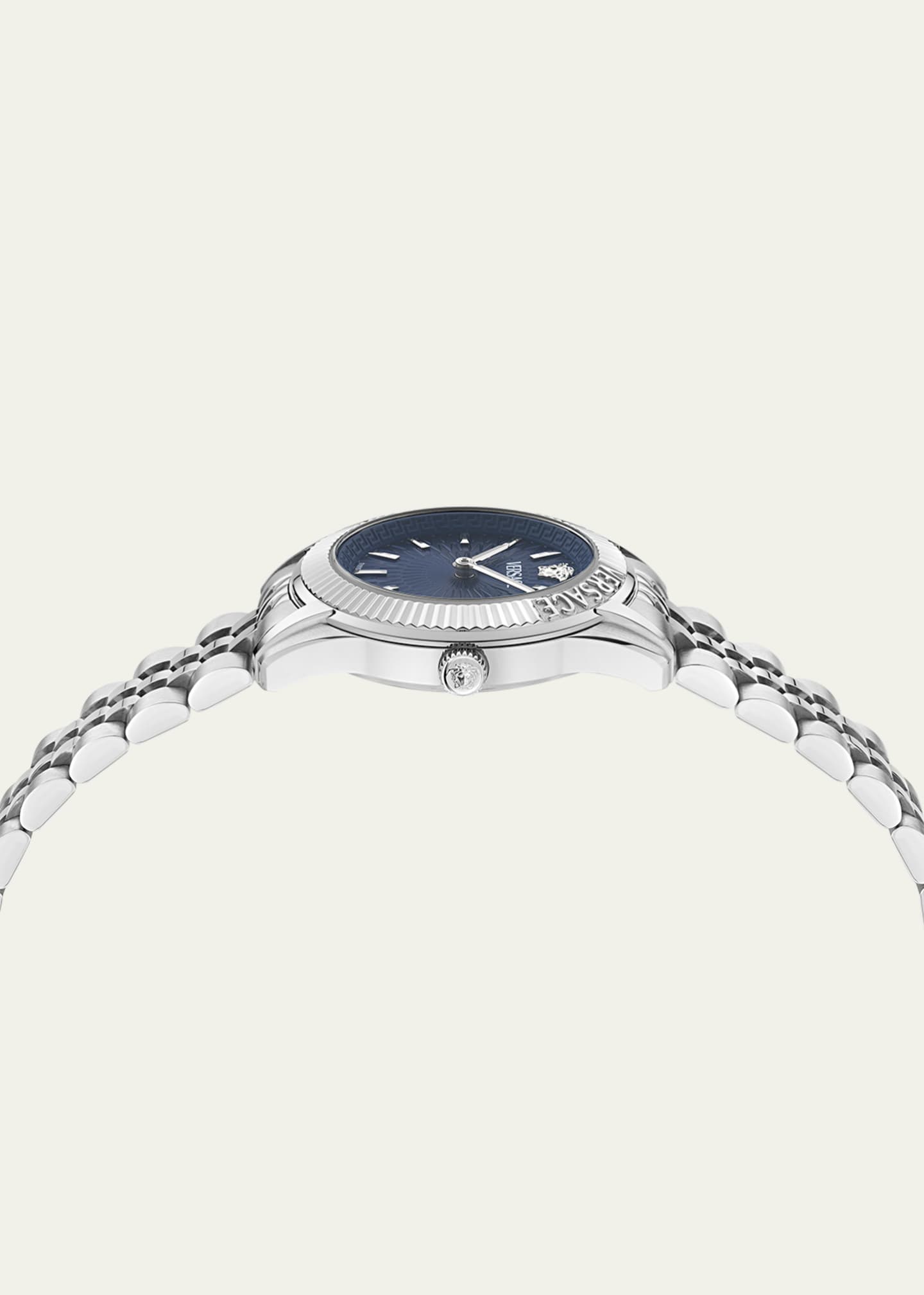 Versace 30mm Greca Time Watch with Bracelet Strap, Stainless Steel/Blue Image 3 of 5