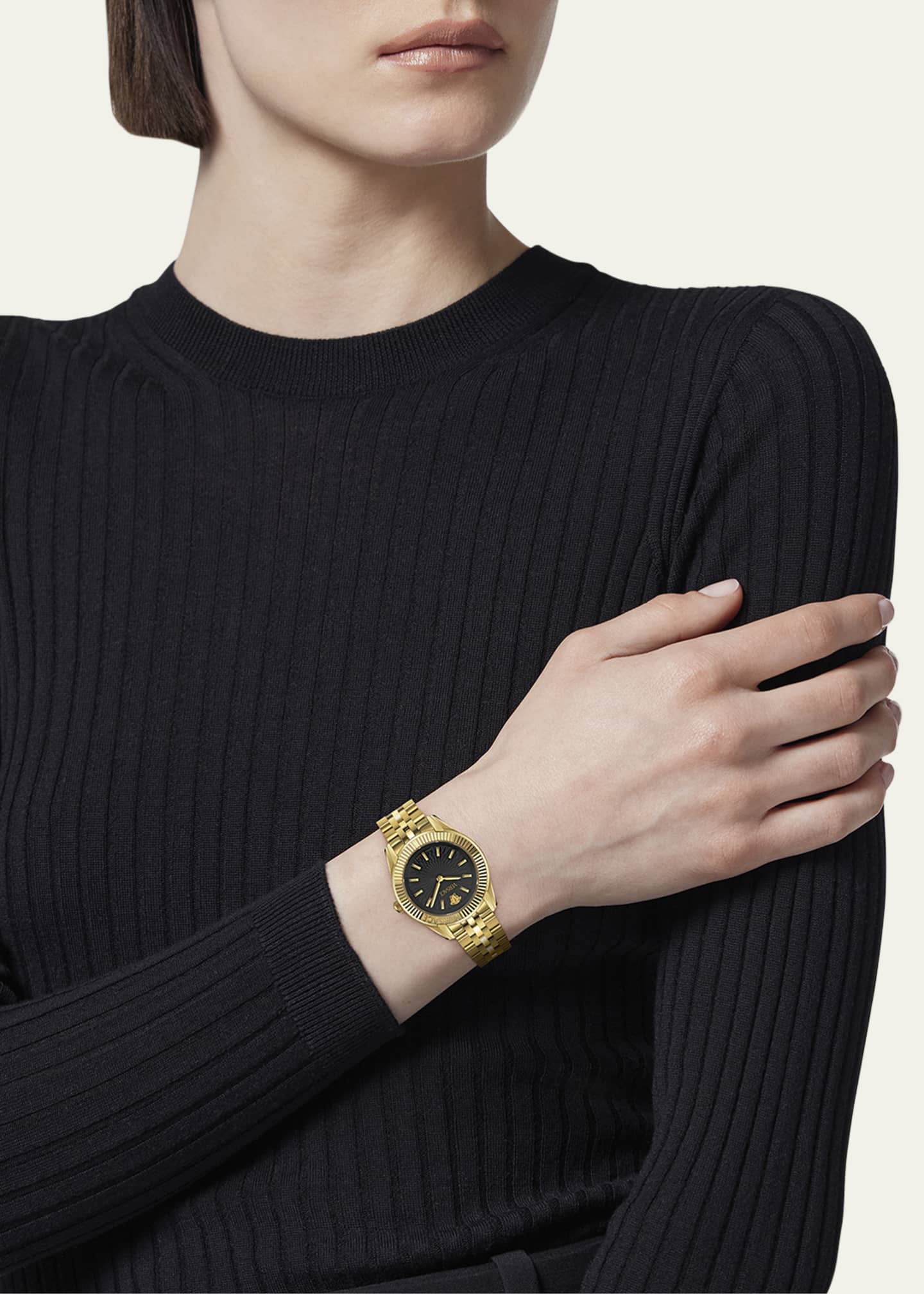Versace 30mm Greca Time Watch with Bracelet Strap, Gold/Black Image 2 of 5