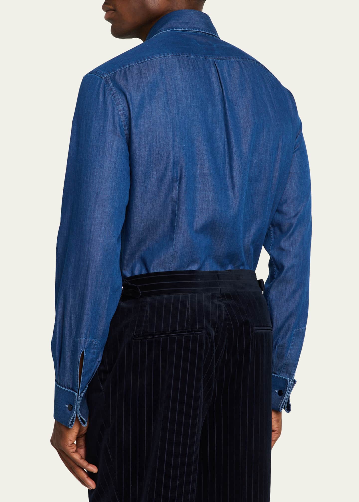 Brunello Cucinelli Men's Denim Tuxedo Shirt - Bergdorf Goodman