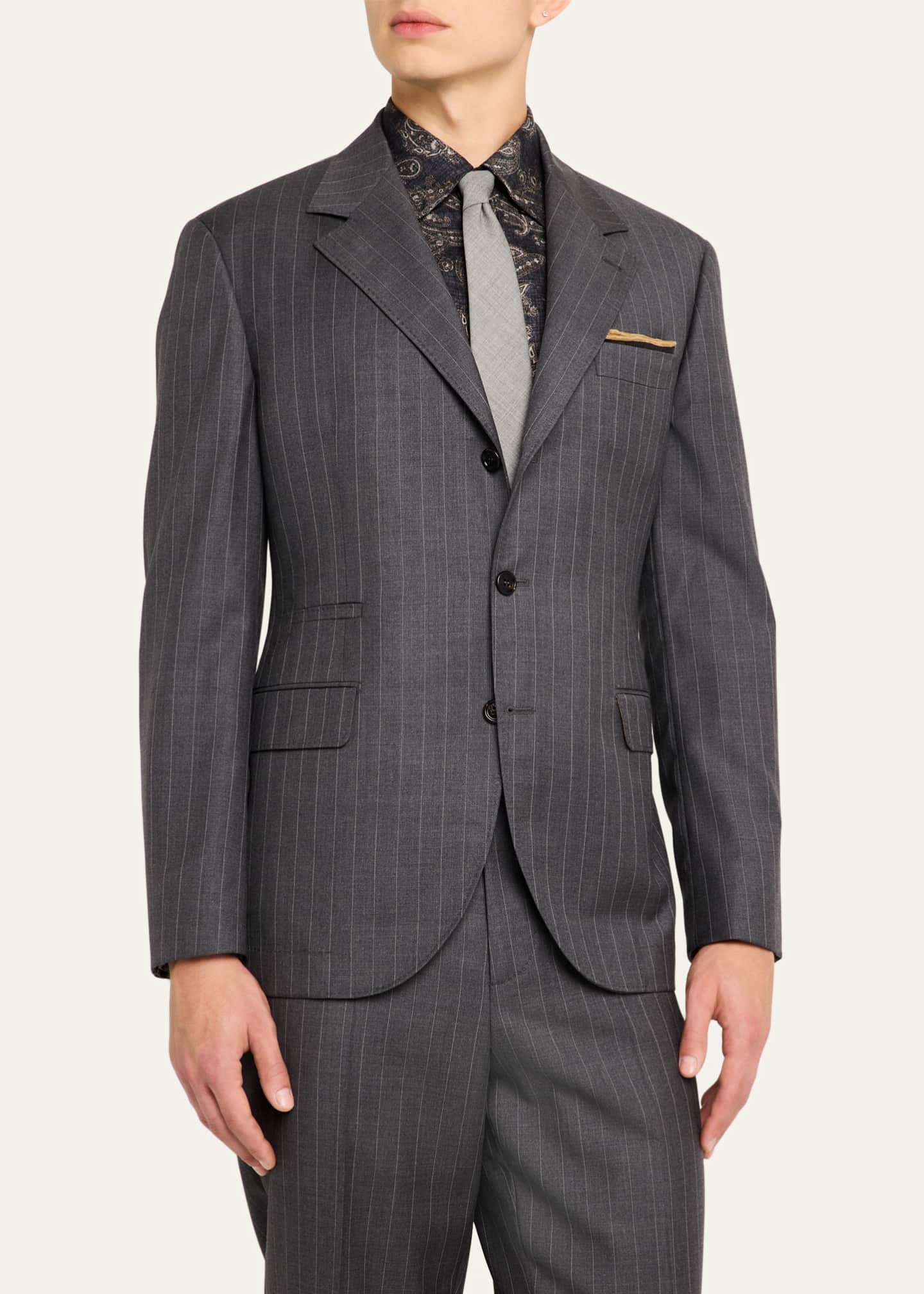 Brunello Cucinelli Men's 150s Wool Pinstripe Suit Image 4 of 8