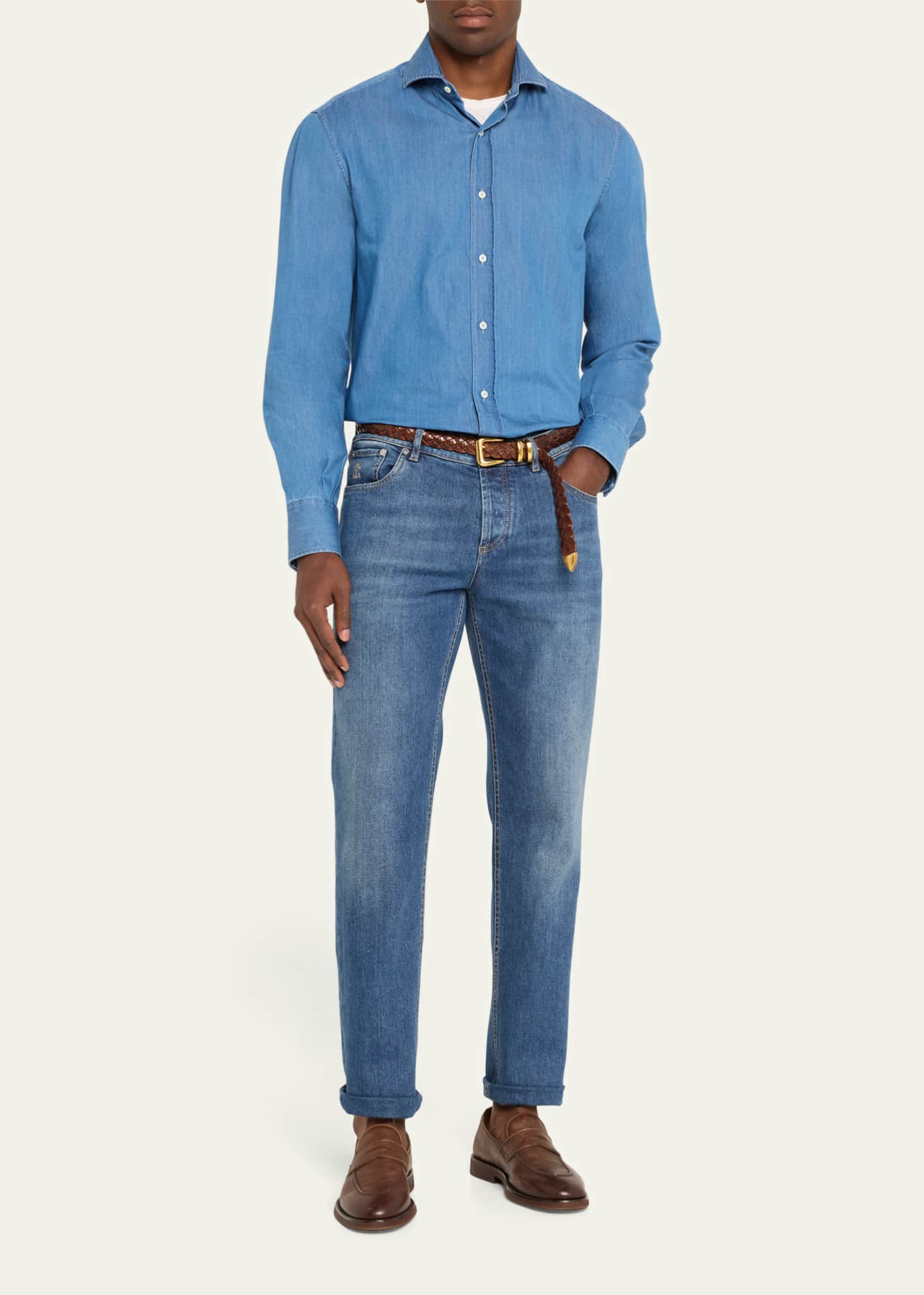 Brunello Cucinelli Men's Denim Sport Shirt Image 2 of 5